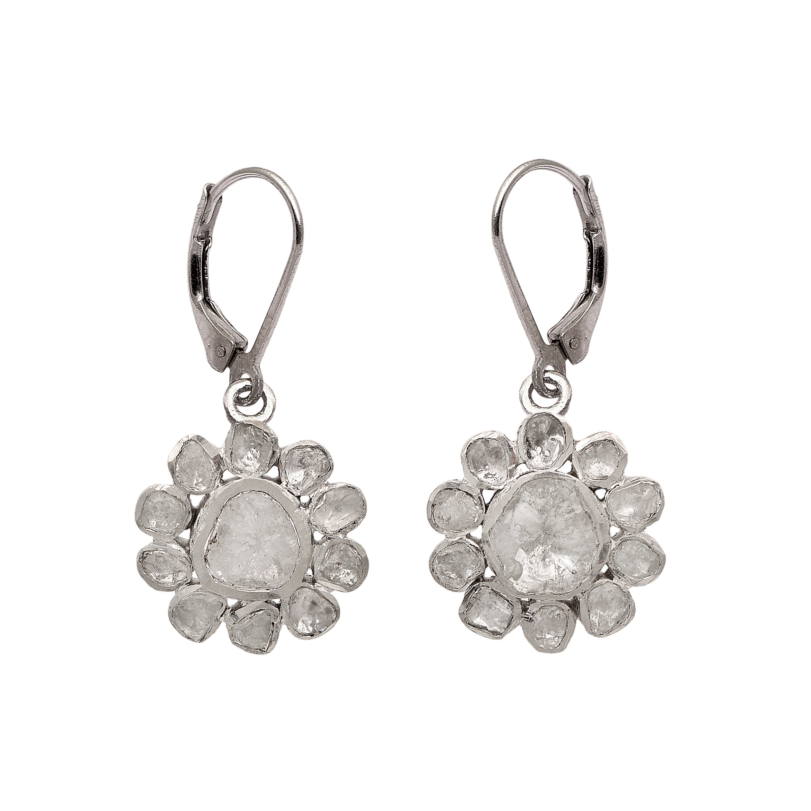 2.50 CTW Diamond Polki Floral Dangle Earrings