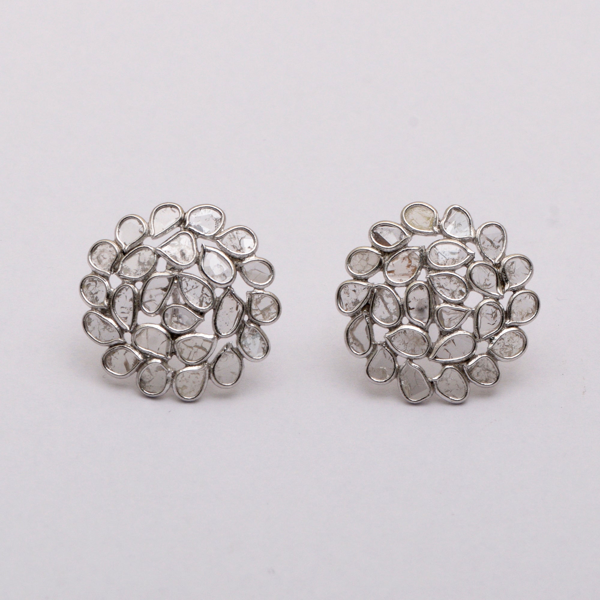 2.20 CTW Diamond Polki Cluster Studs