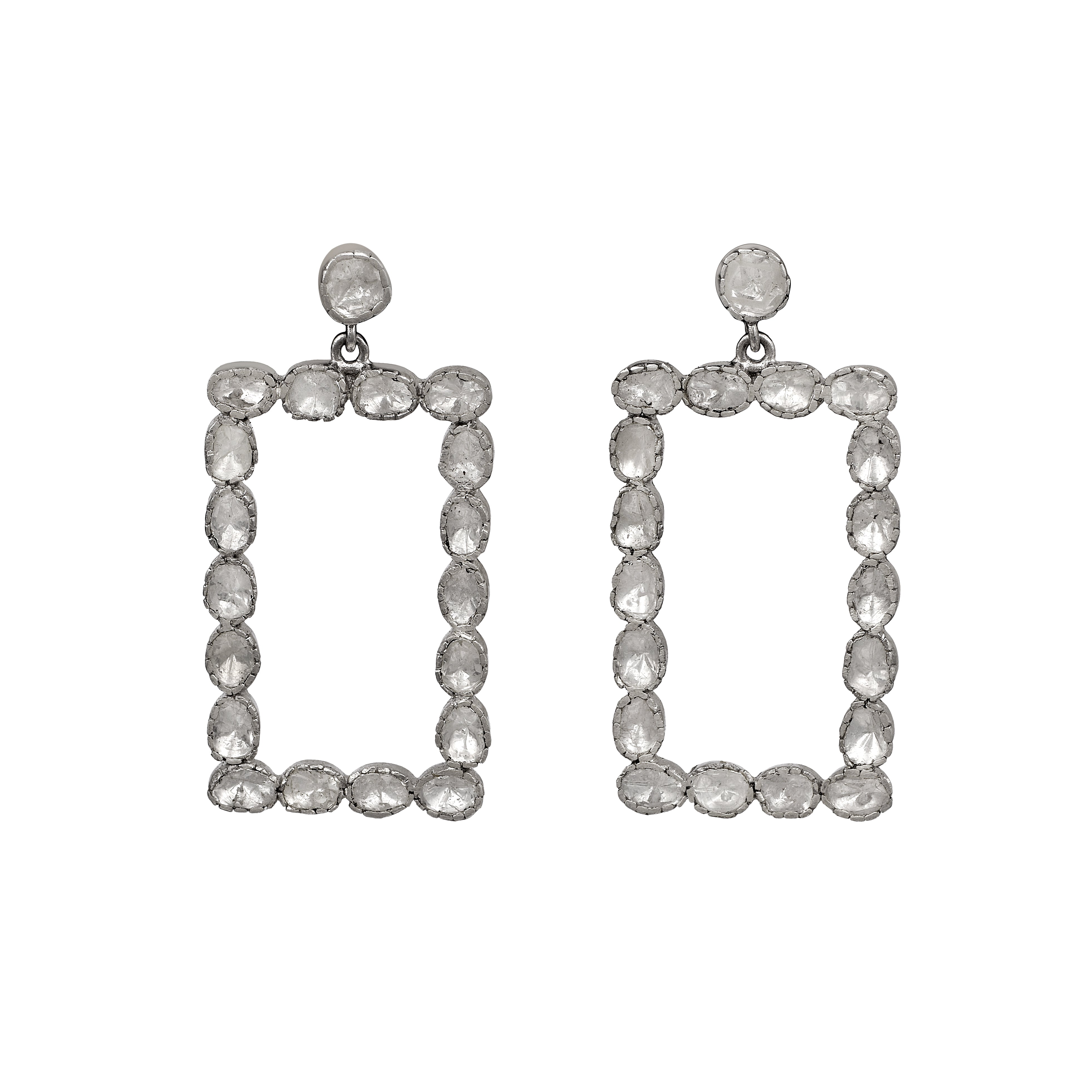 4.00 CTW Diamond Polki Rectangular Dangle Earrings