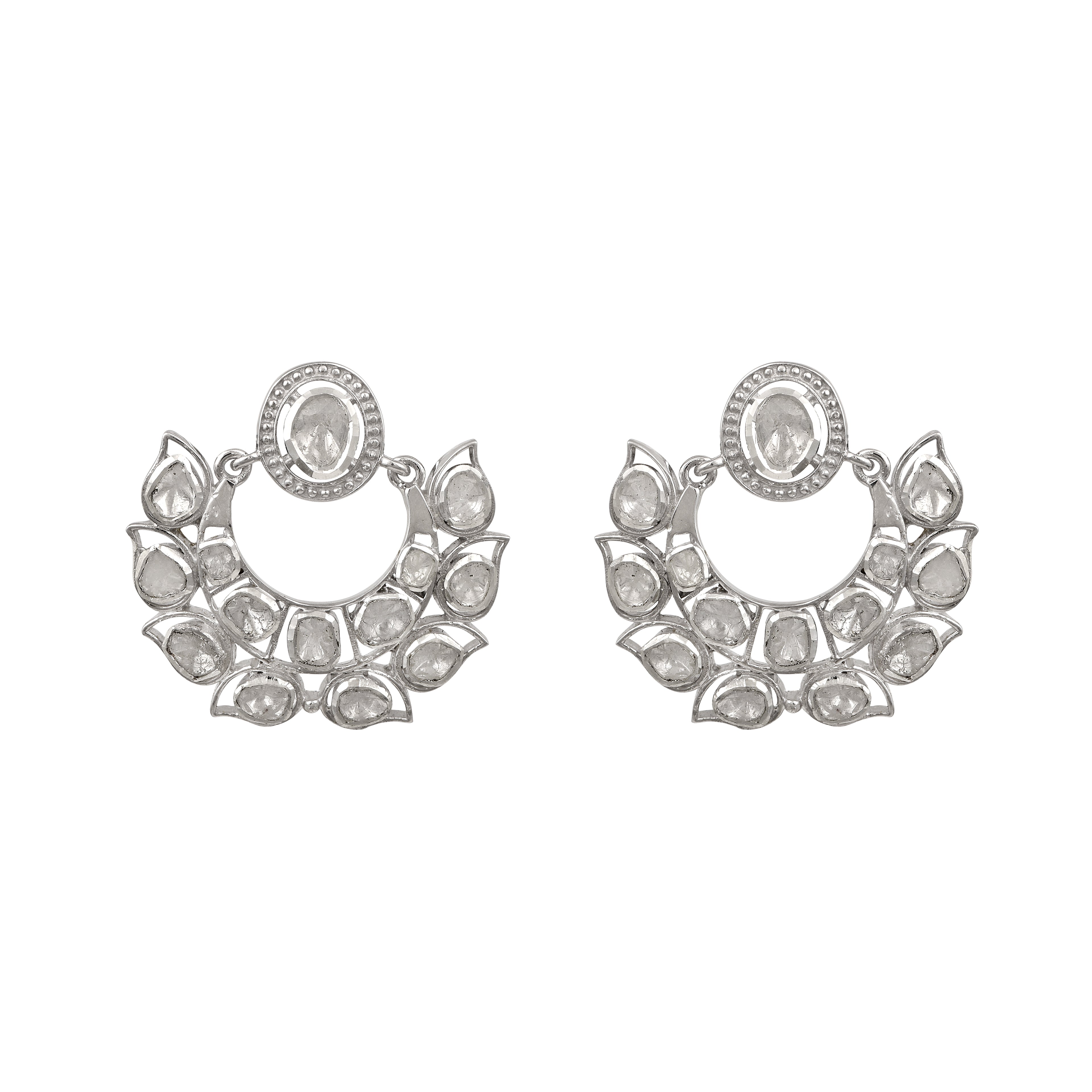 1.80 CTW Diamond Polki Chandbali Earrings