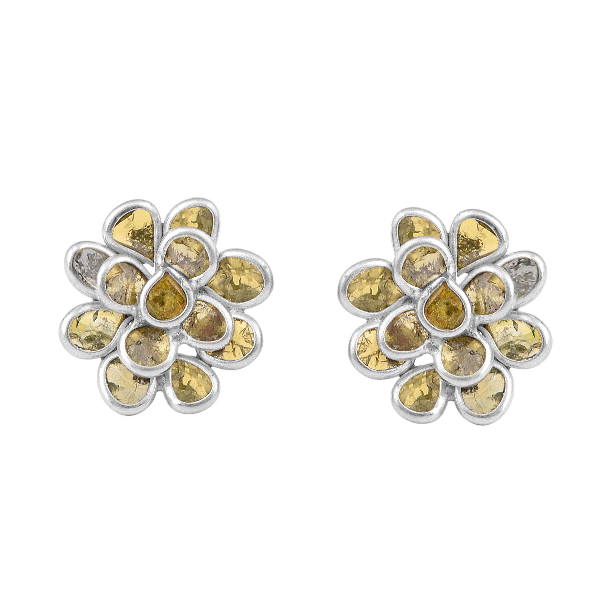 2 CTW Yellow Diamond Polki 3D Flower Stud Earrings
