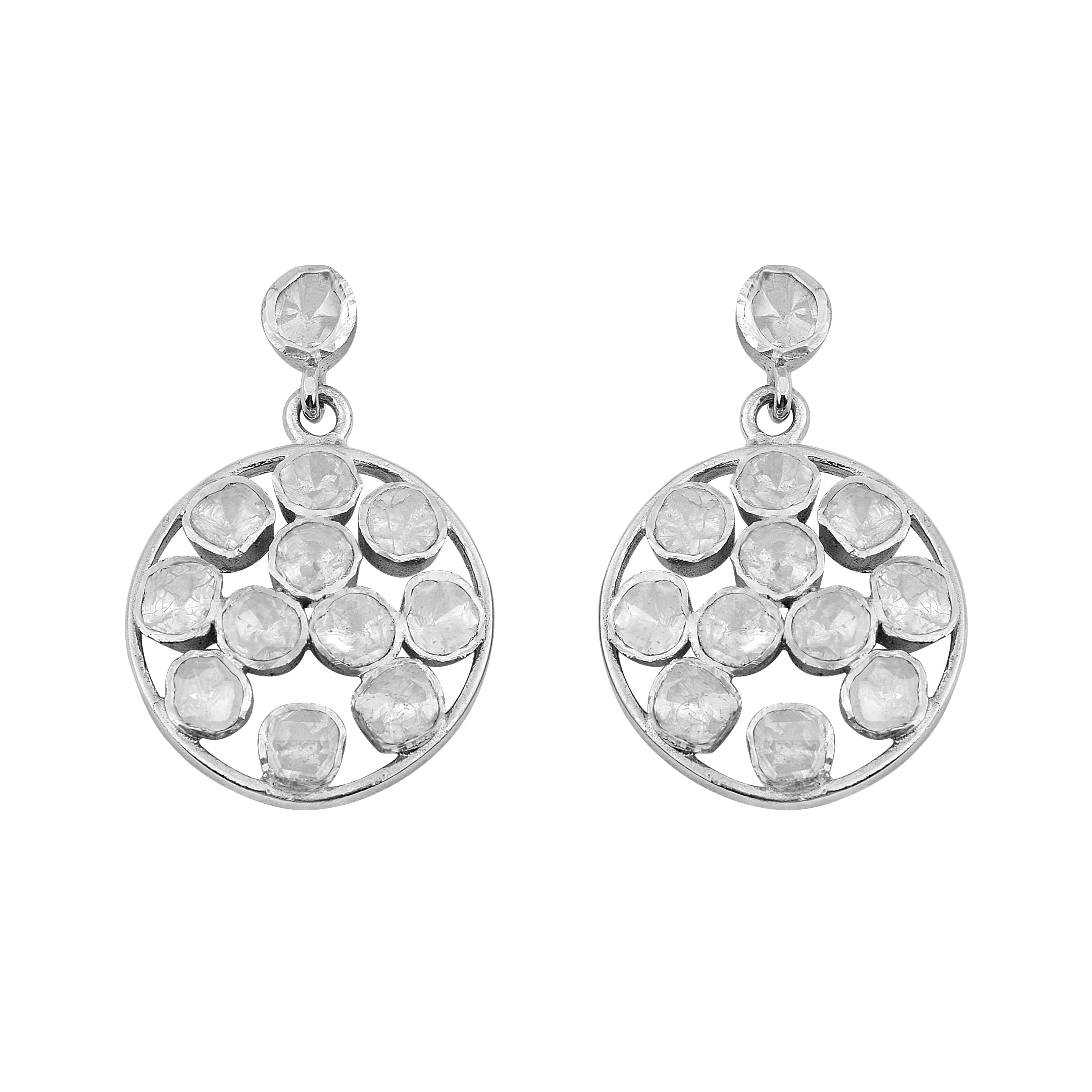 3 CTW Diamond Polki Round Dangle Earrings