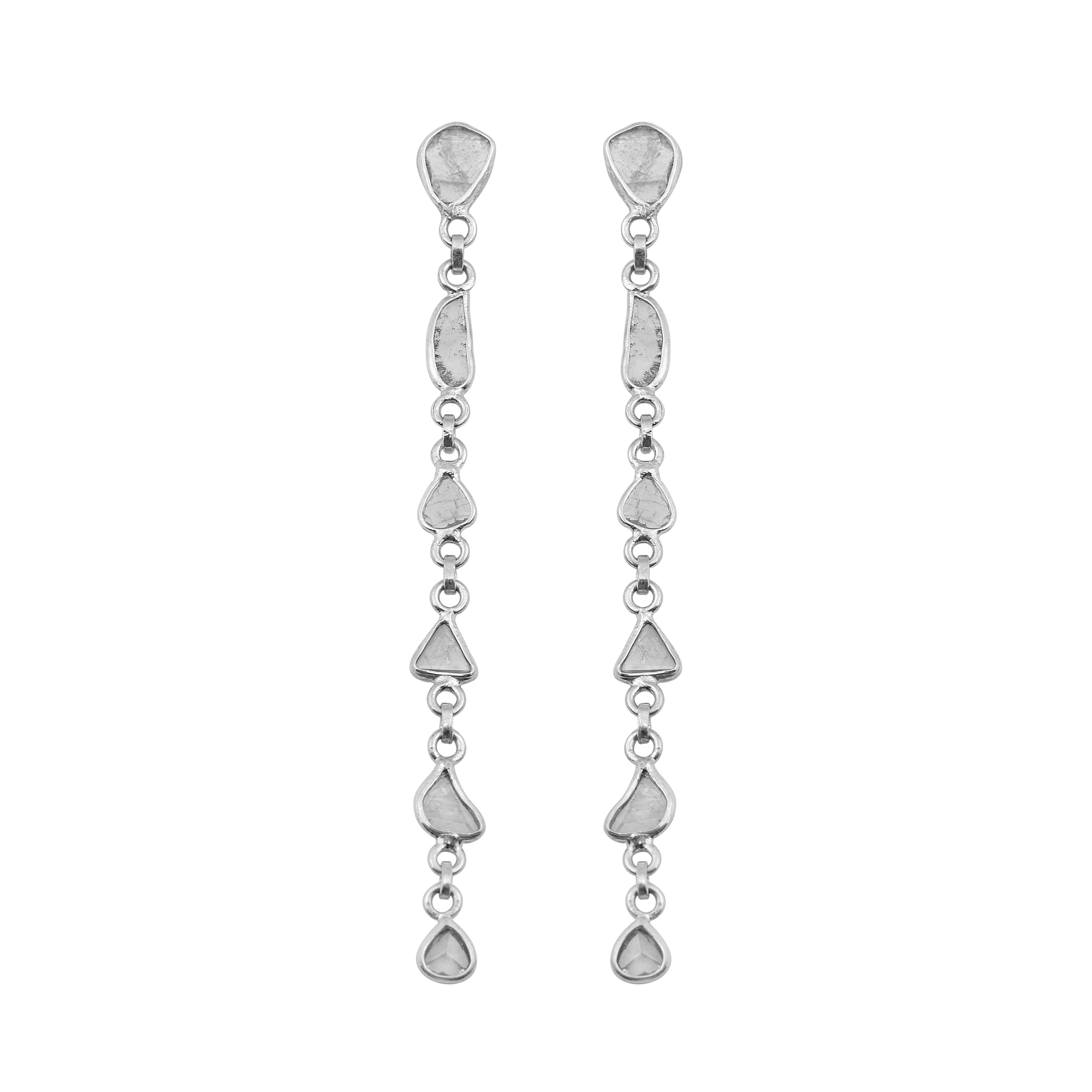 1 CTW Diamond Polki Long Chain Thread Earrings