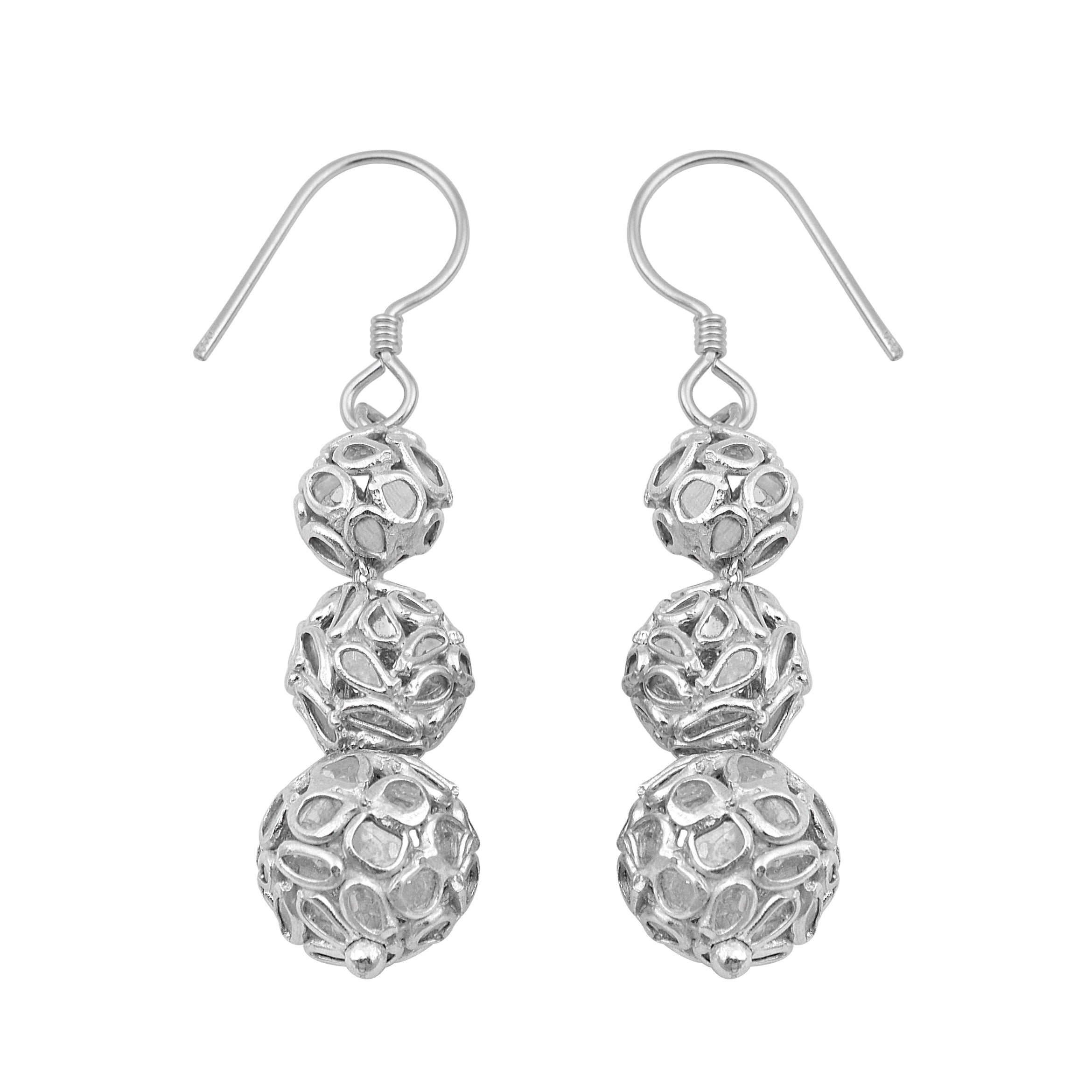 1.50 CTW Diamond Polki Beaded Dangle Earrings
