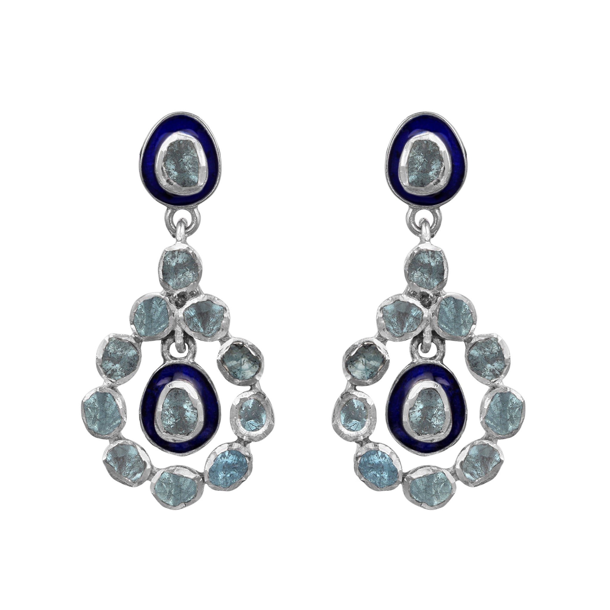 1.50 CTW Blue Polki Diamond Dangle Earrings