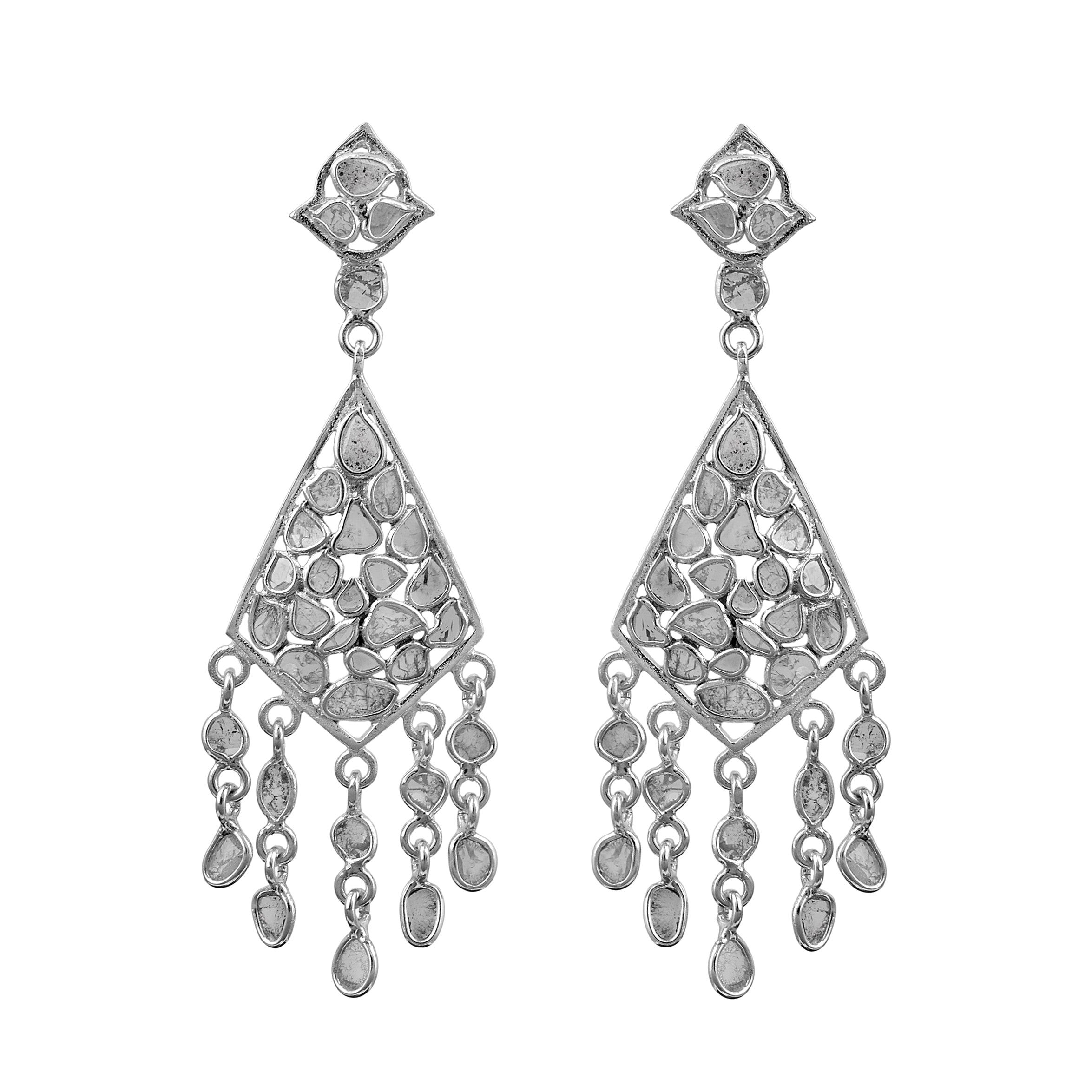 3.00 CTW Slice Polki Diamond Long Dangle Earrings