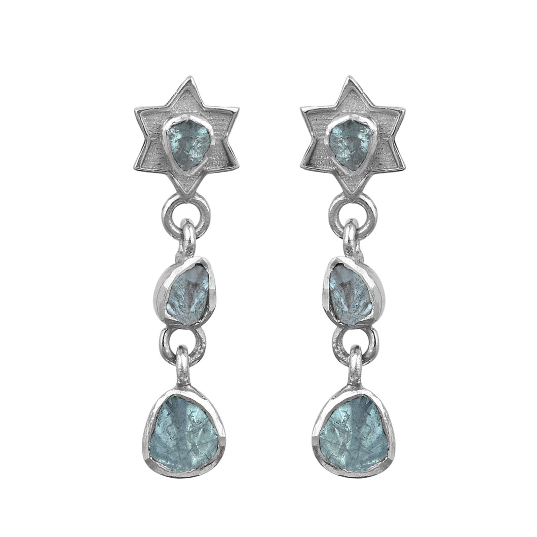 Artisan Crafted 0.50 CTW Polki Blue Diamond Star Drop Earrings