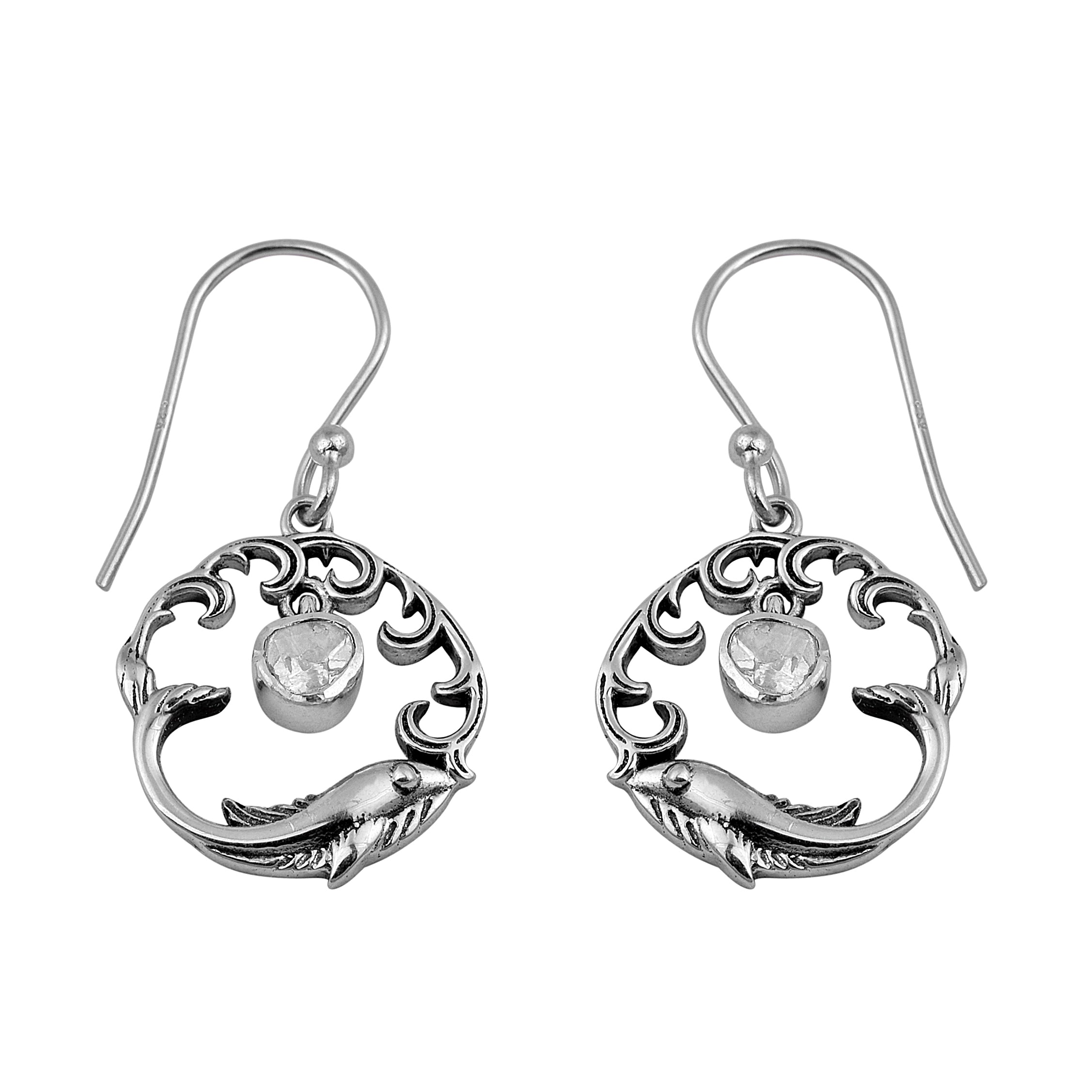 0.25 CTW Slice Polki Diamond Drop Dolphin Earrings