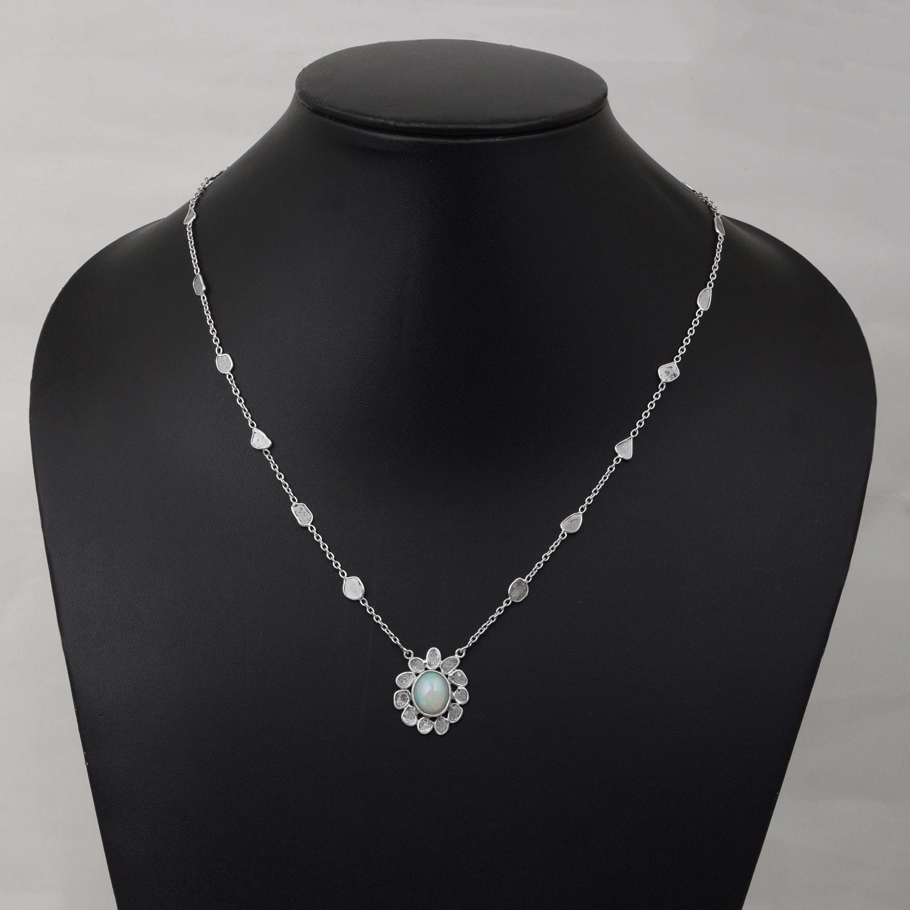 2.10 CTW Diamond Polki Ethiopian Opal Necklace
