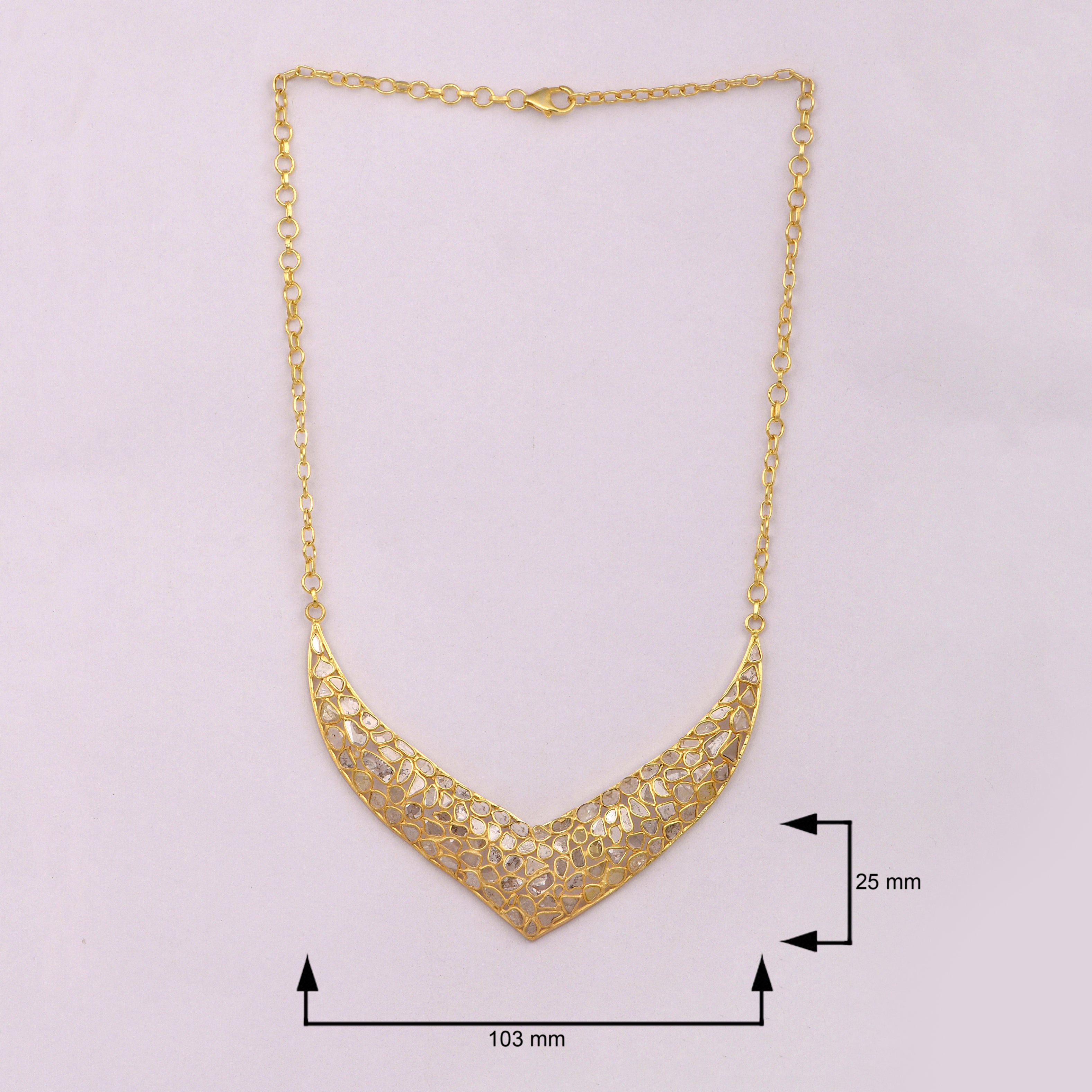 16 CTW Diamond Polki V Shaped Necklace