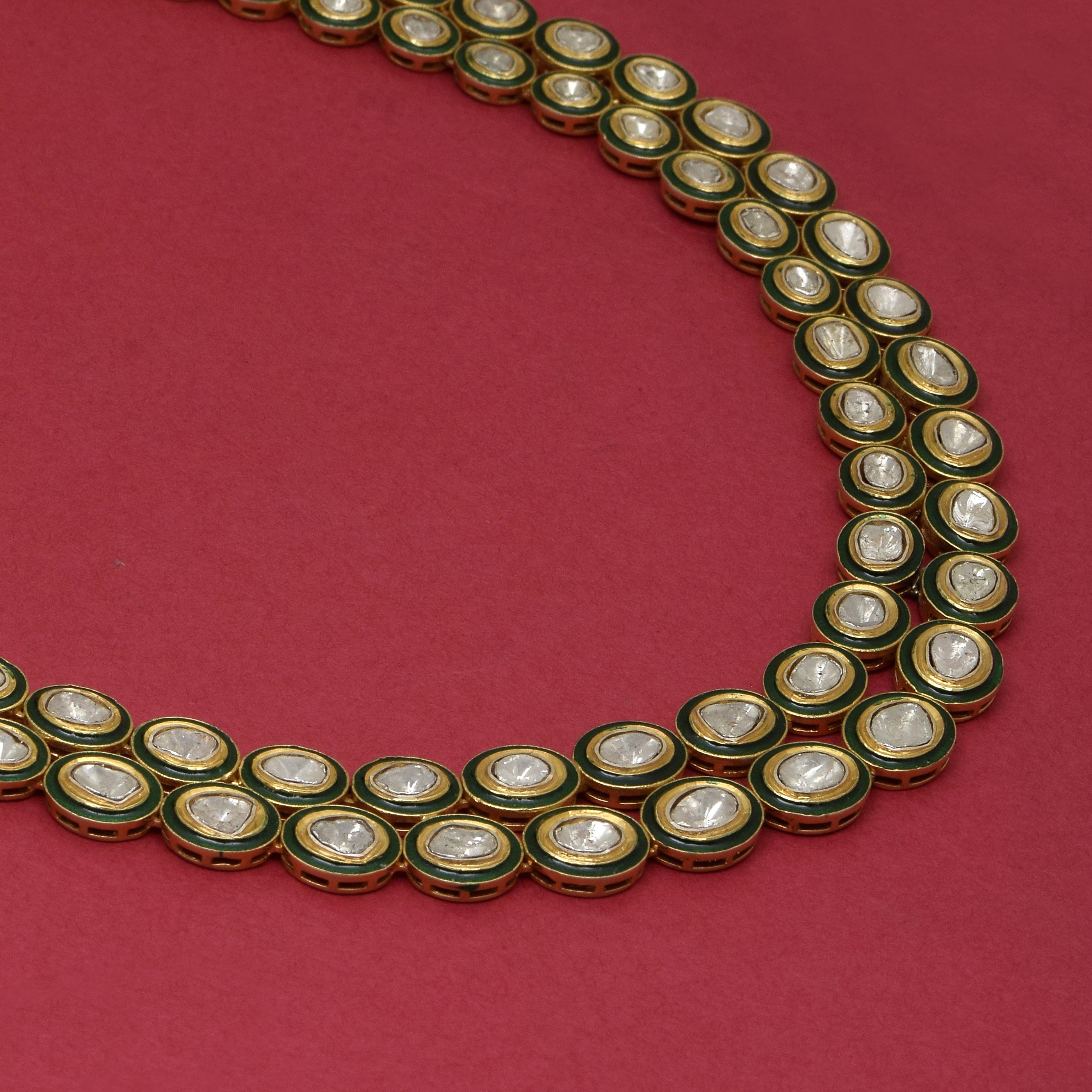 15 CTW Diamond Polki Green Enamel Necklace