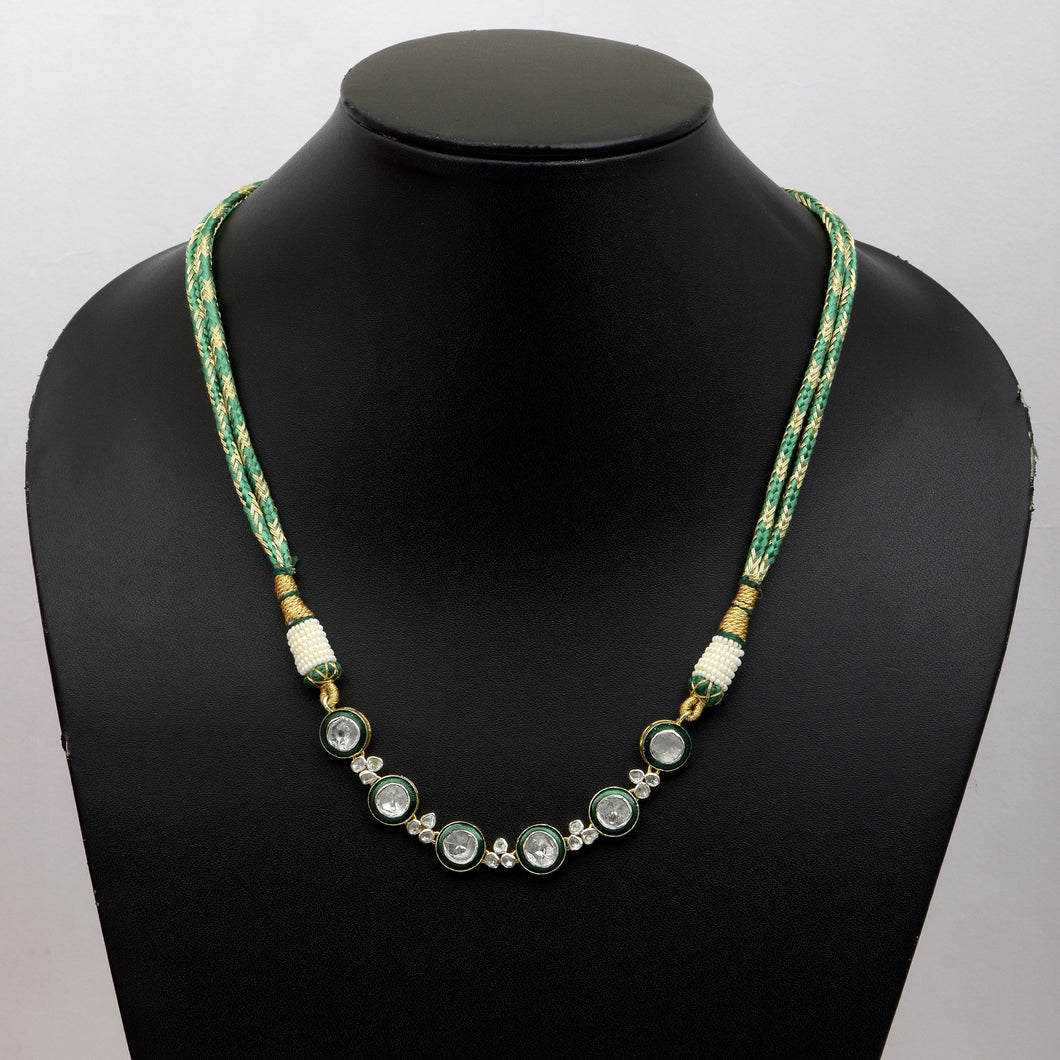 3.00 CTW Natural Diamond Bridal Wedding Necklace 925 Sterling Silver 14K Gold Plated with Green Enamel Handmade Slice Diamond Jewelry