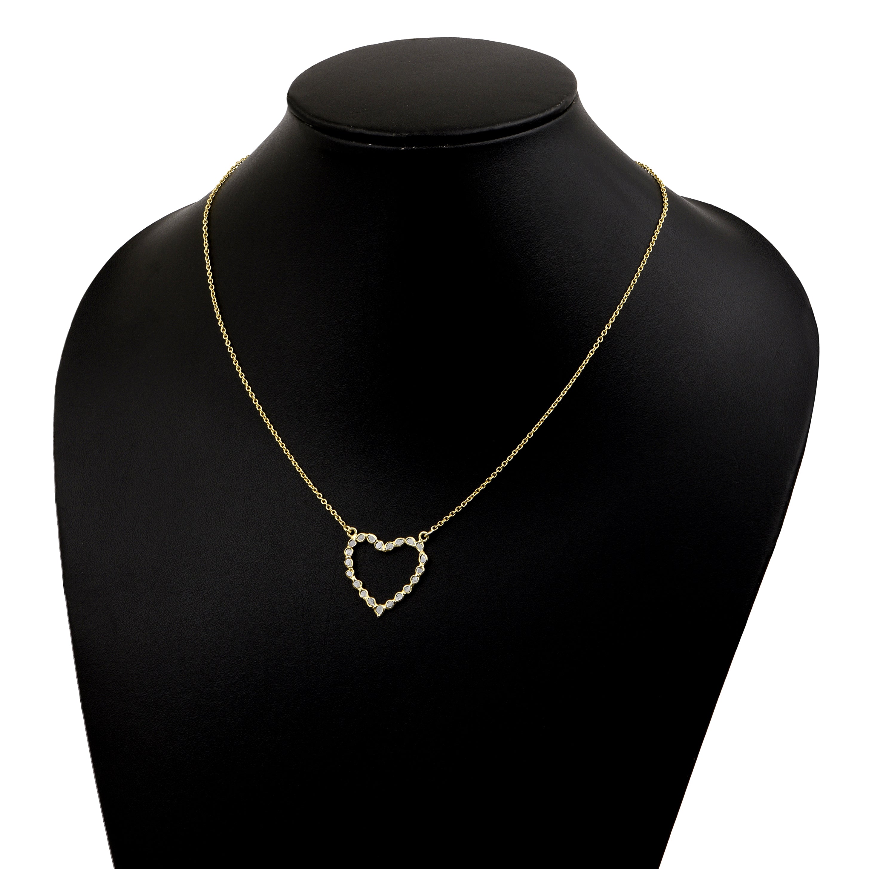 2.50 CTW Diamond Polki Hollow Heart Pendant Necklace