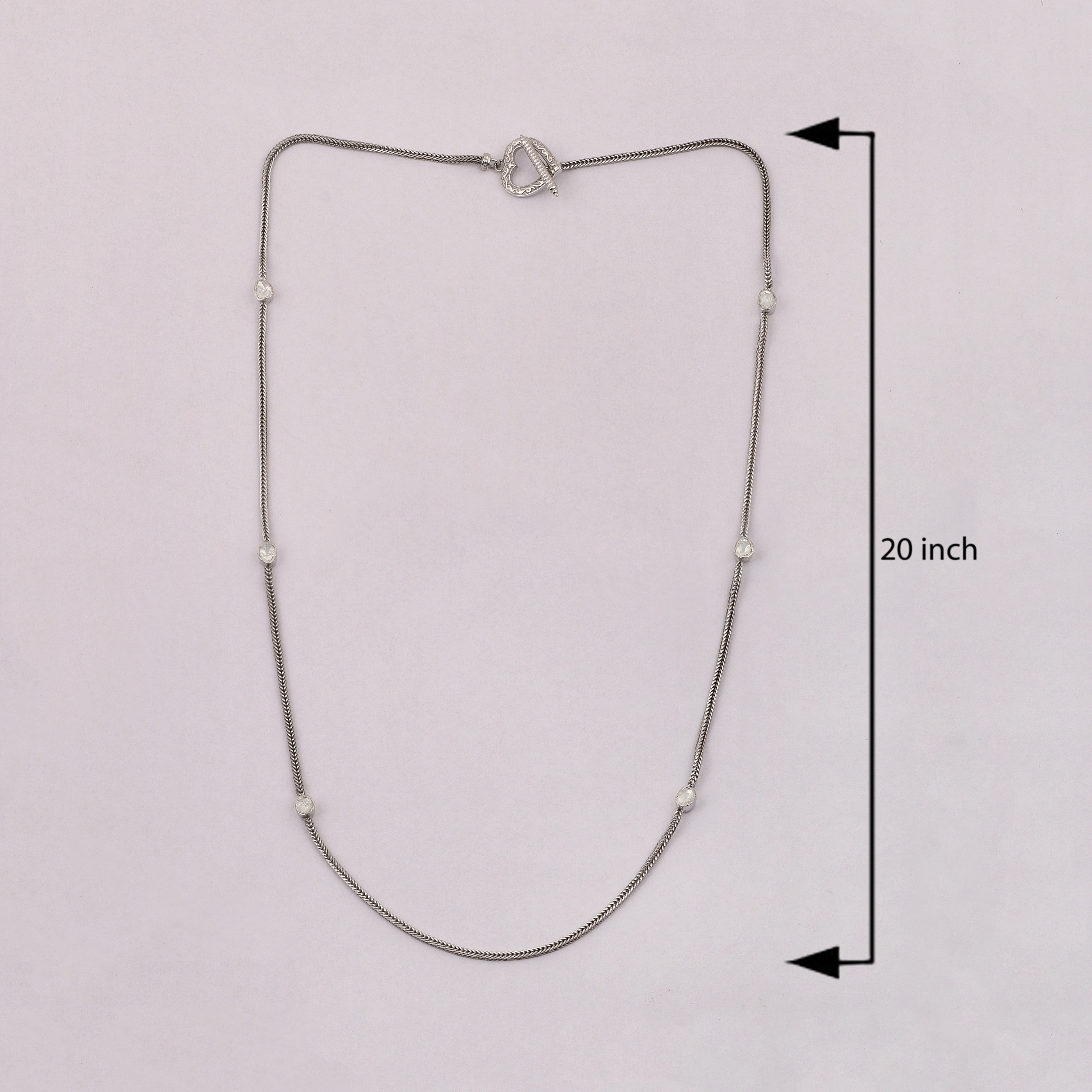 Indian Artisan Crafted 1.20 CTW Natural Diamond Polki Chain Necklace - 925 sterling silver - White Gold Plated