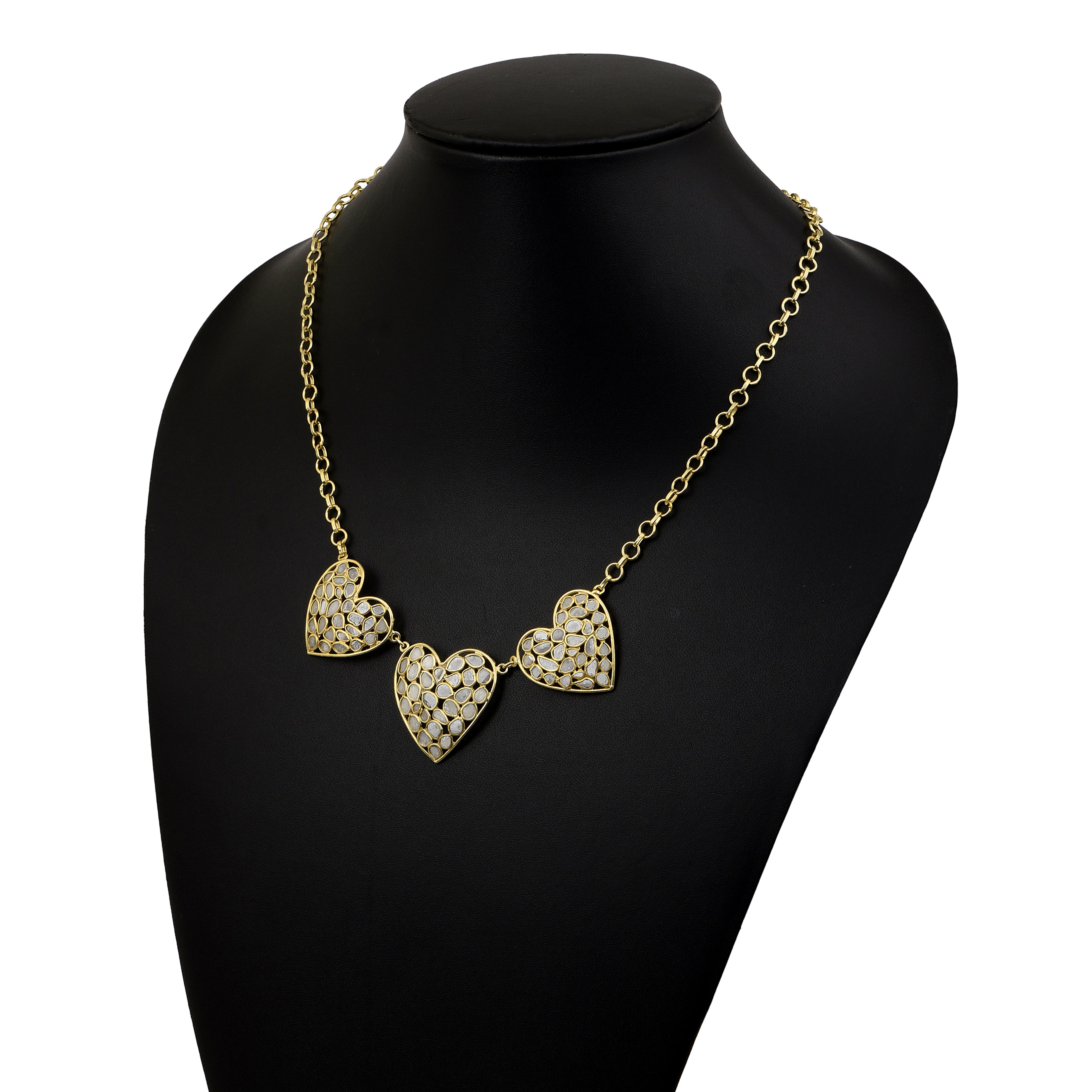 12 CTW Diamond Polki Multiple Heart Necklace