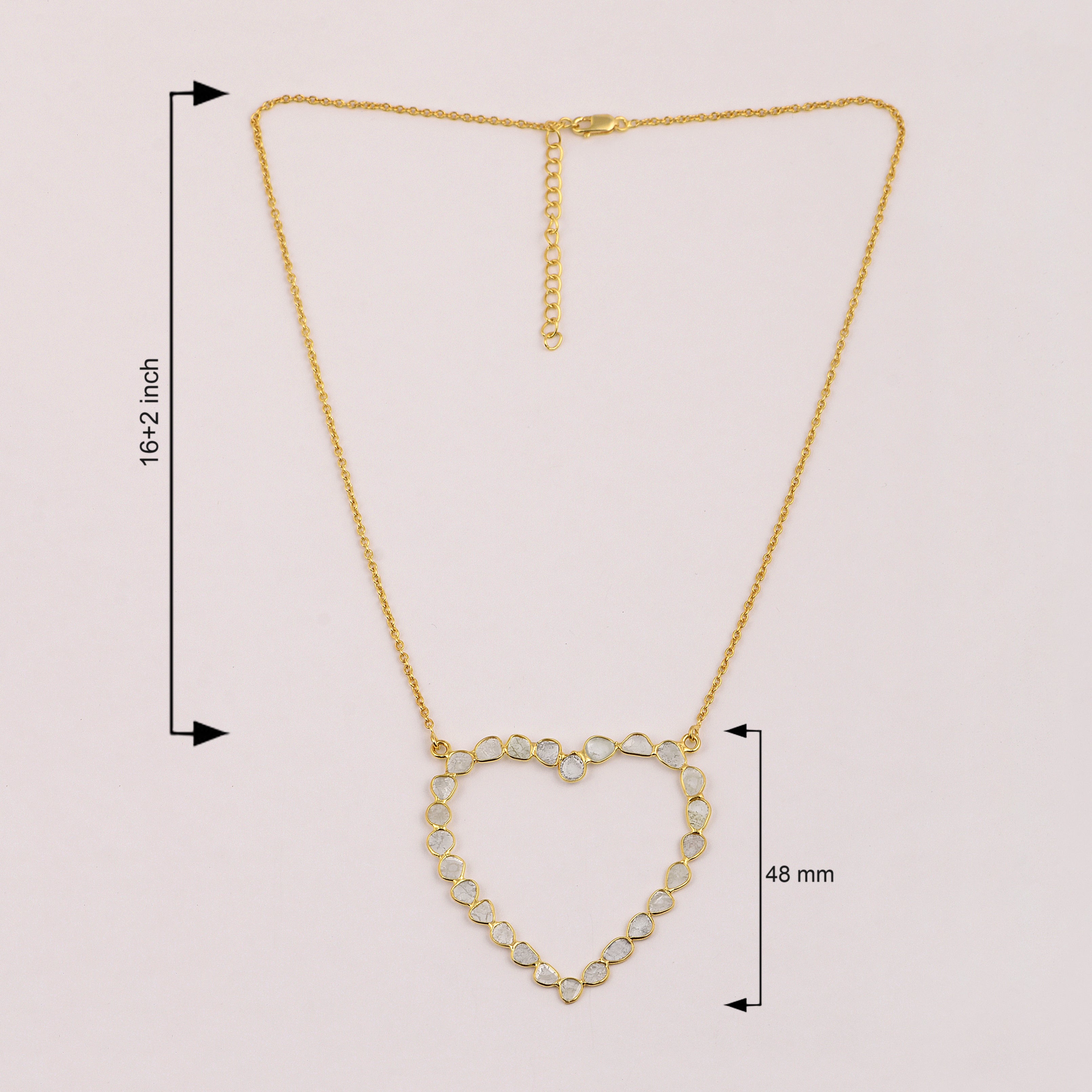 3 CTW Diamond Polki Hollow Heart Pendant Necklace