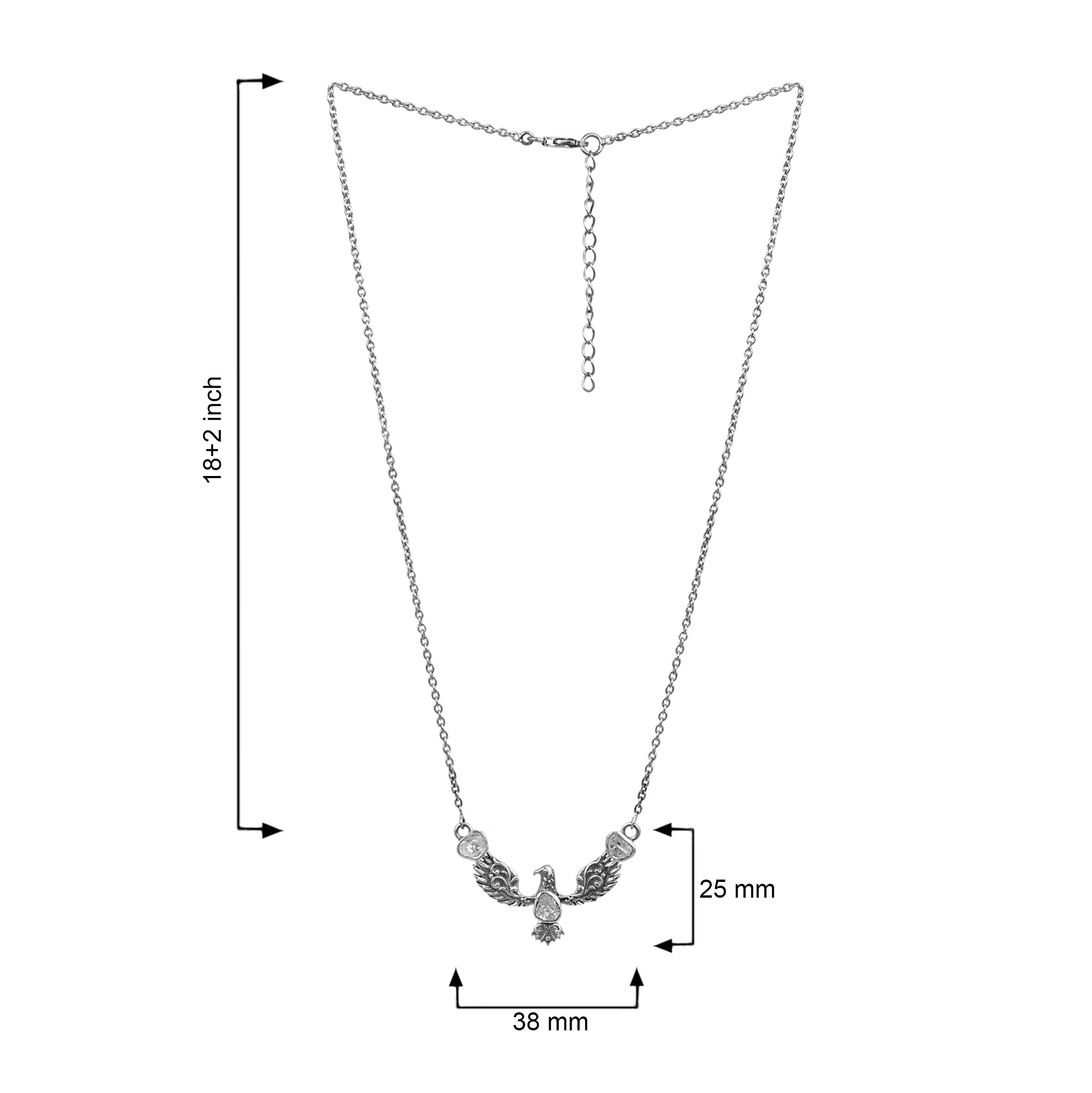 0.50 CTW Polki Diamond Eagle Necklace, 18 Inches Long Chain, 925 Sterling Silver White Gold Plated