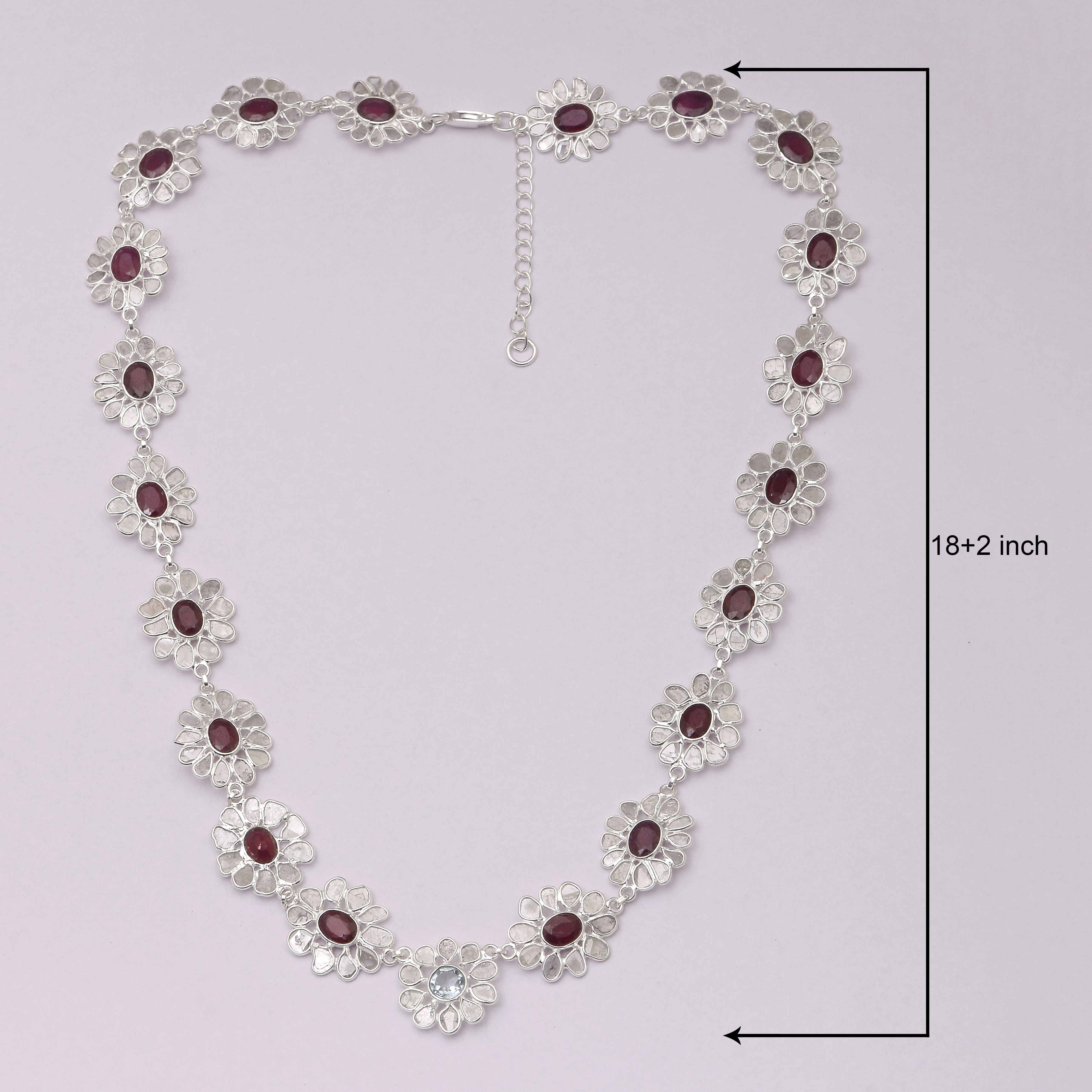14 CTW Diamond Polki Ruby Blue Topaz Necklace