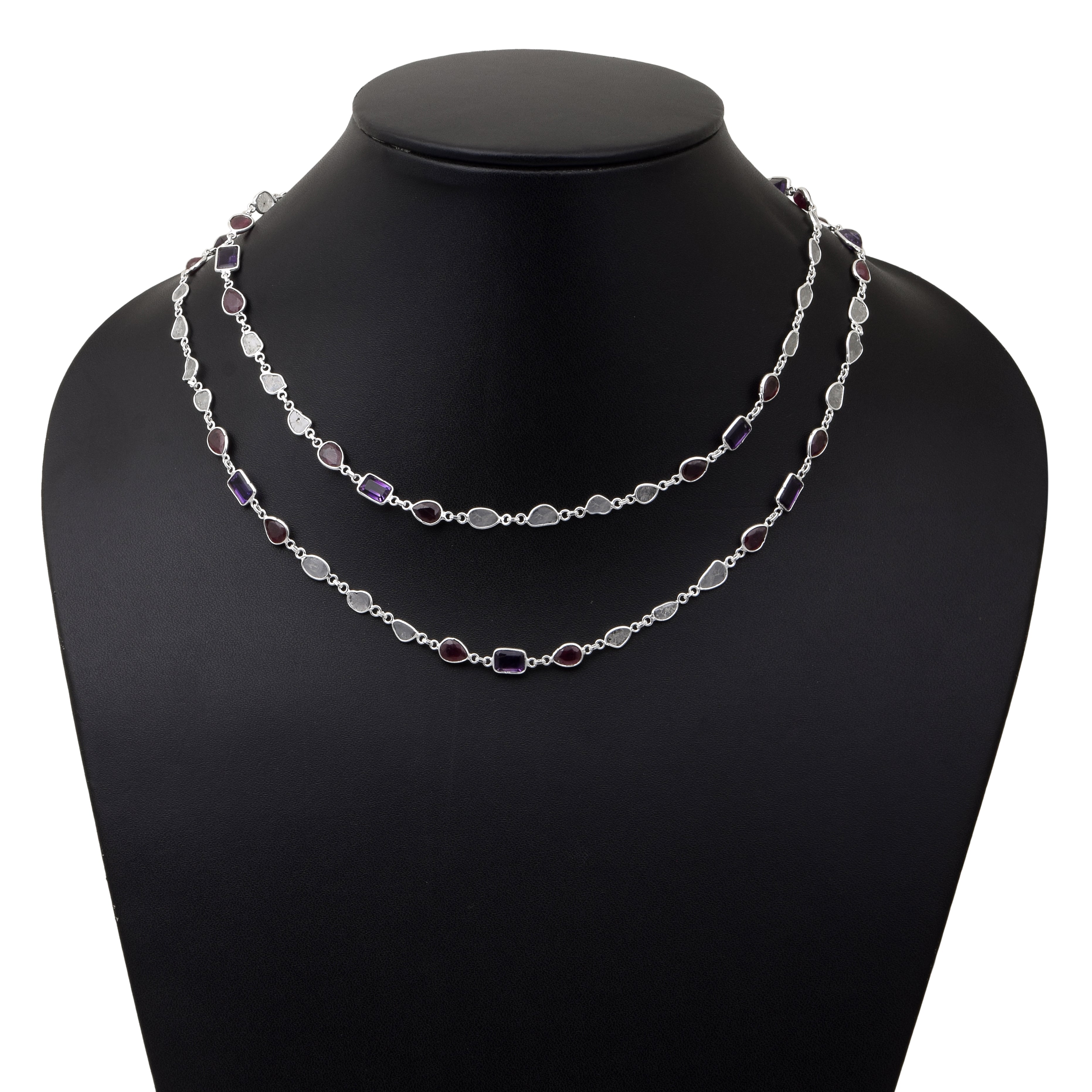 6 CTW Diamond Polki Ruby Amethyst Necklace