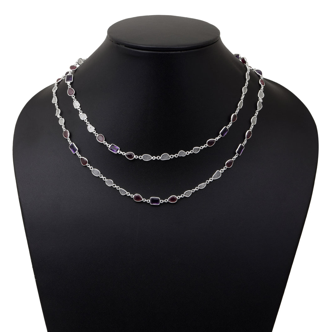 6 CTW Diamond Polki Ruby Amethyst Necklace