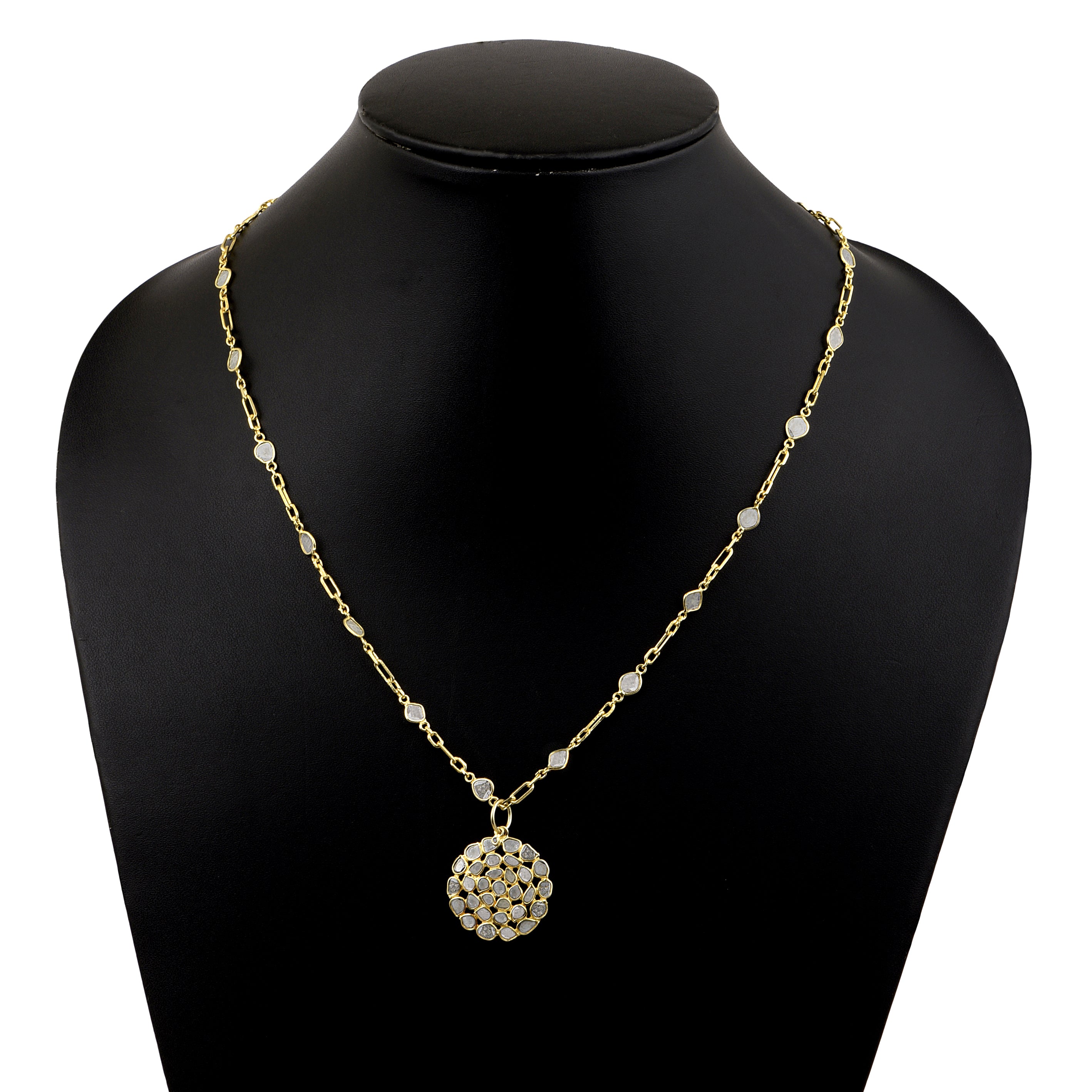4 CTW Diamond Polki Round Pendant Necklace