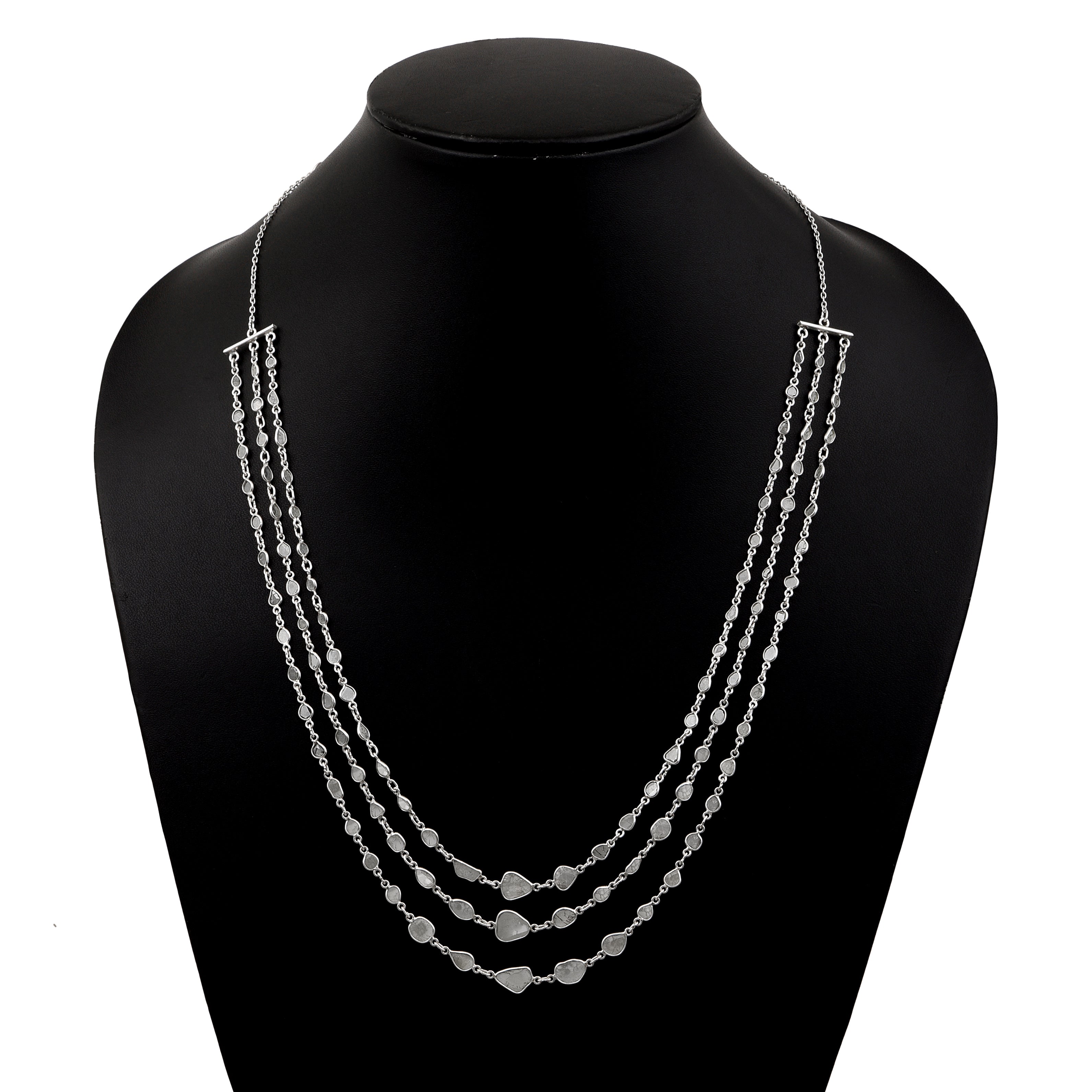 22 CTW Diamond Polki Multi Layer Chain Necklace