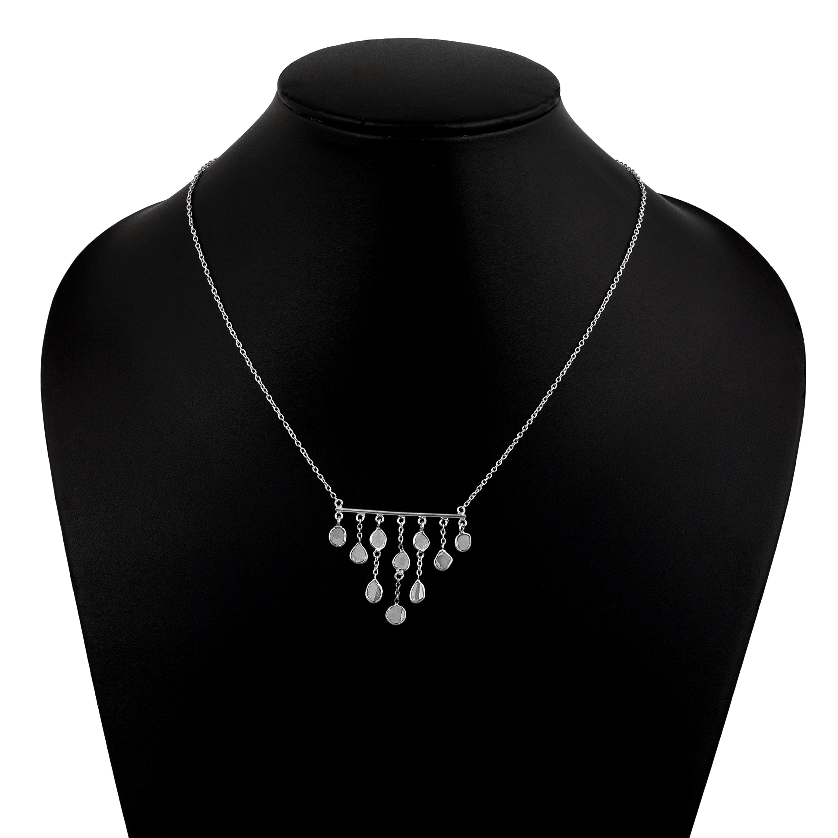 2.50 CTW Natural Diamond Polki Boho Fringe Chandelier Necklace 925 Sterling Silver Platinum Plated Everyday Slice Diamond Jewelry