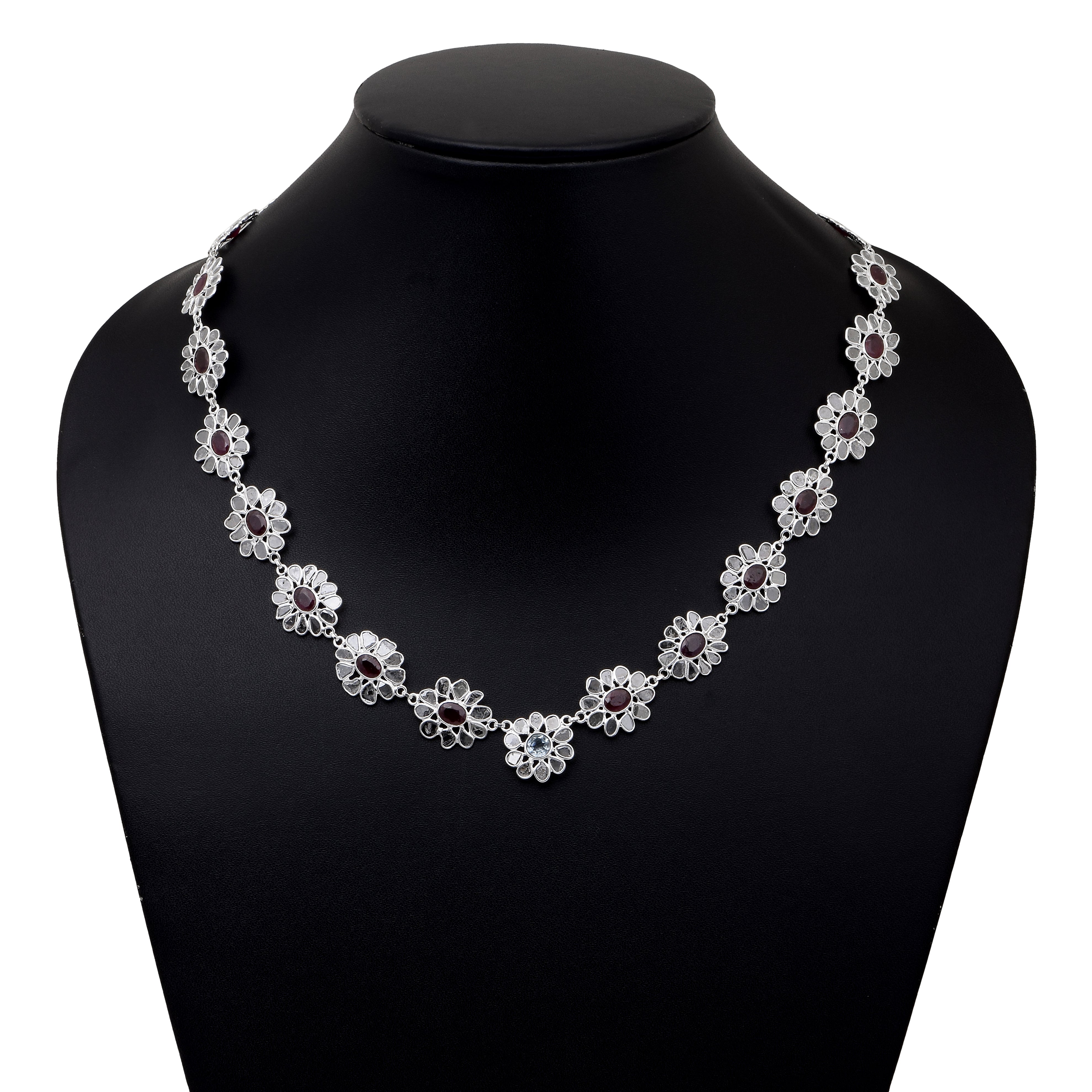 14 CTW Diamond Polki Ruby Blue Topaz Necklace