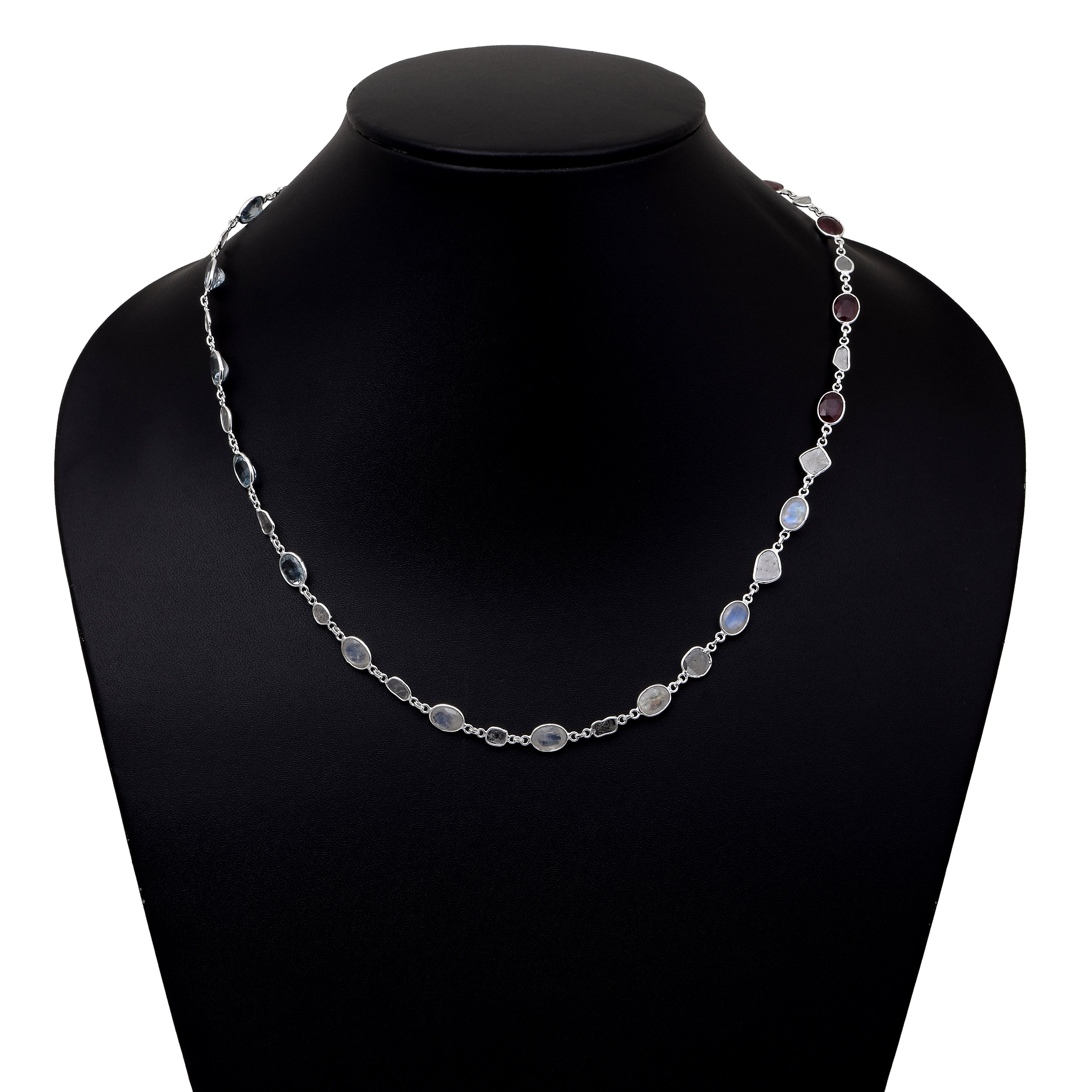 4 CTW Diamond Polki Moonstone Ruby Blue Topaz Necklace