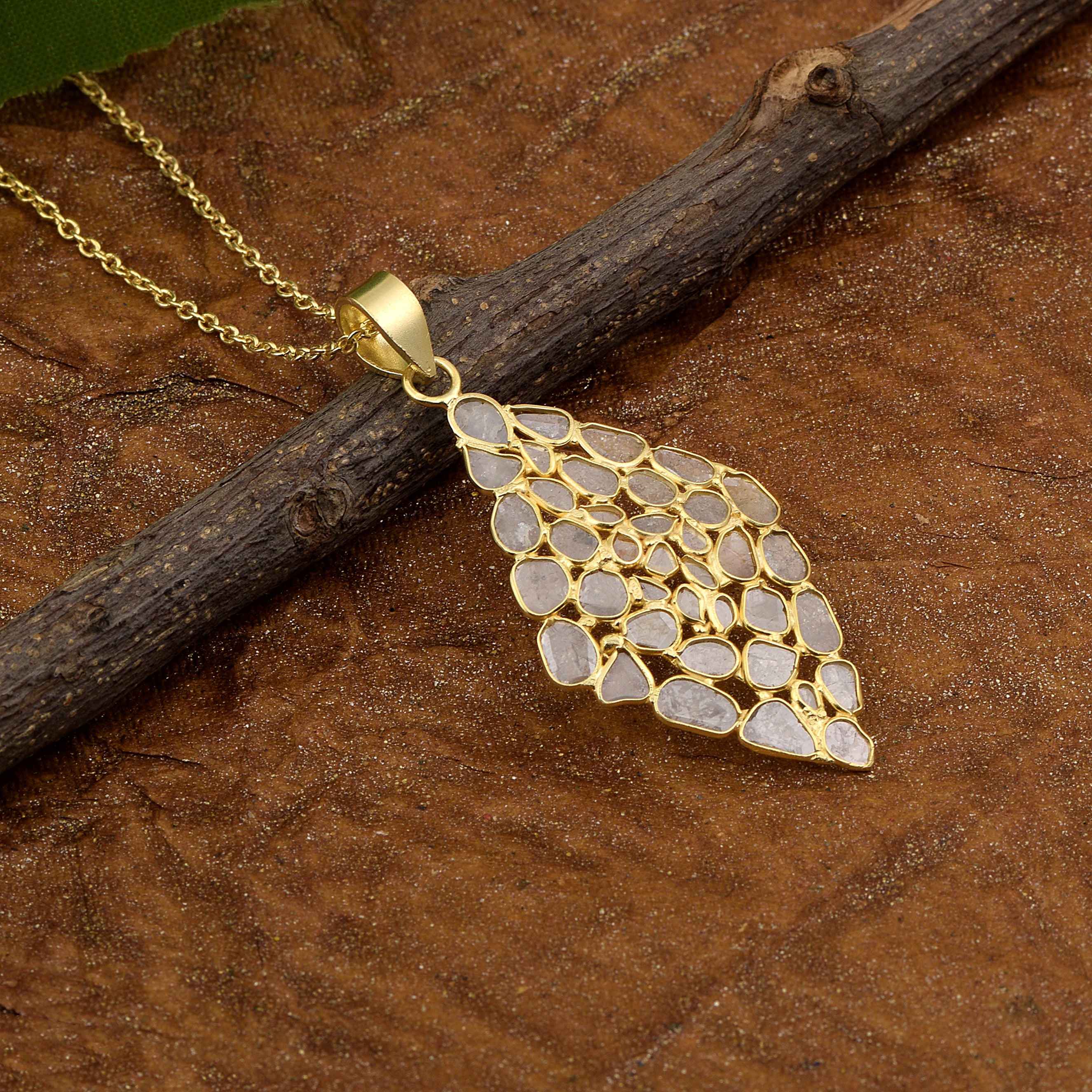 2.50 CTW Diamond Polki Geometric Pendant Necklace