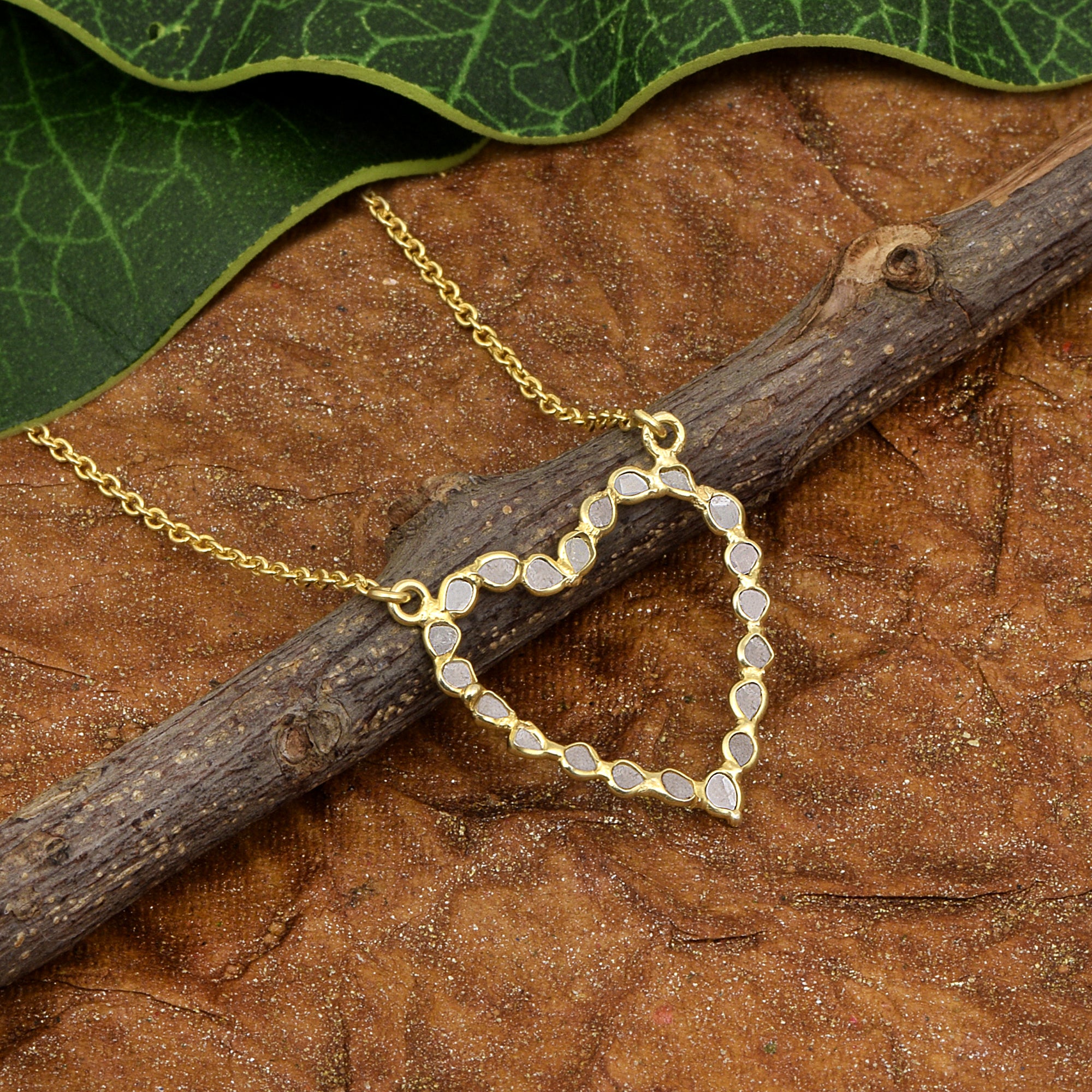 2.50 CTW Diamond Polki Hollow Heart Pendant Necklace