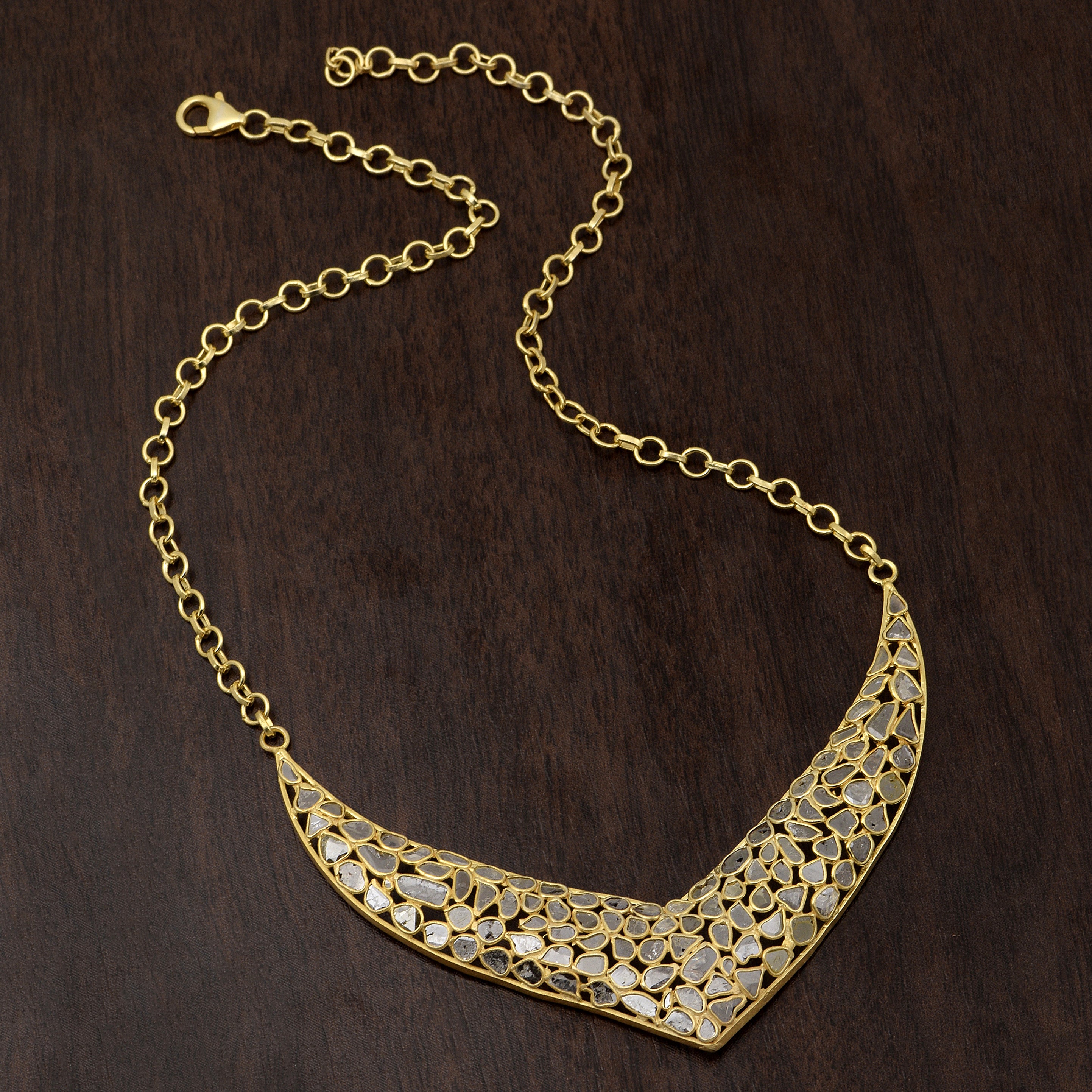 16 CTW Diamond Polki V Shaped Necklace