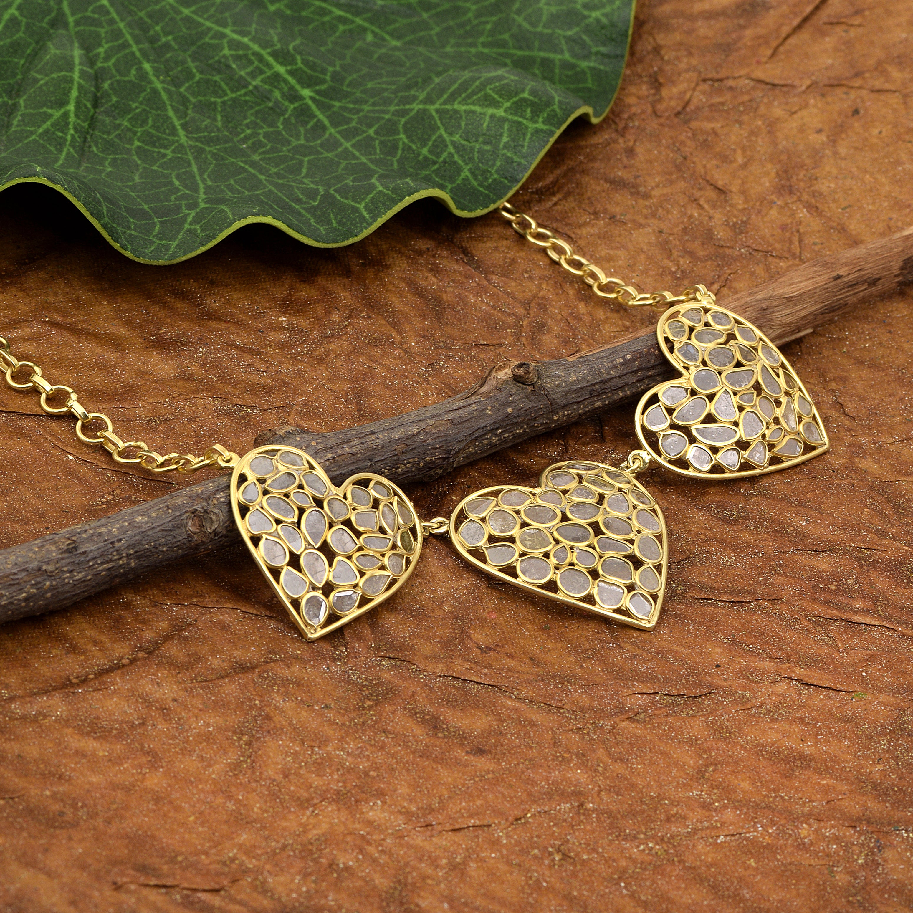 12 CTW Diamond Polki Multiple Heart Necklace