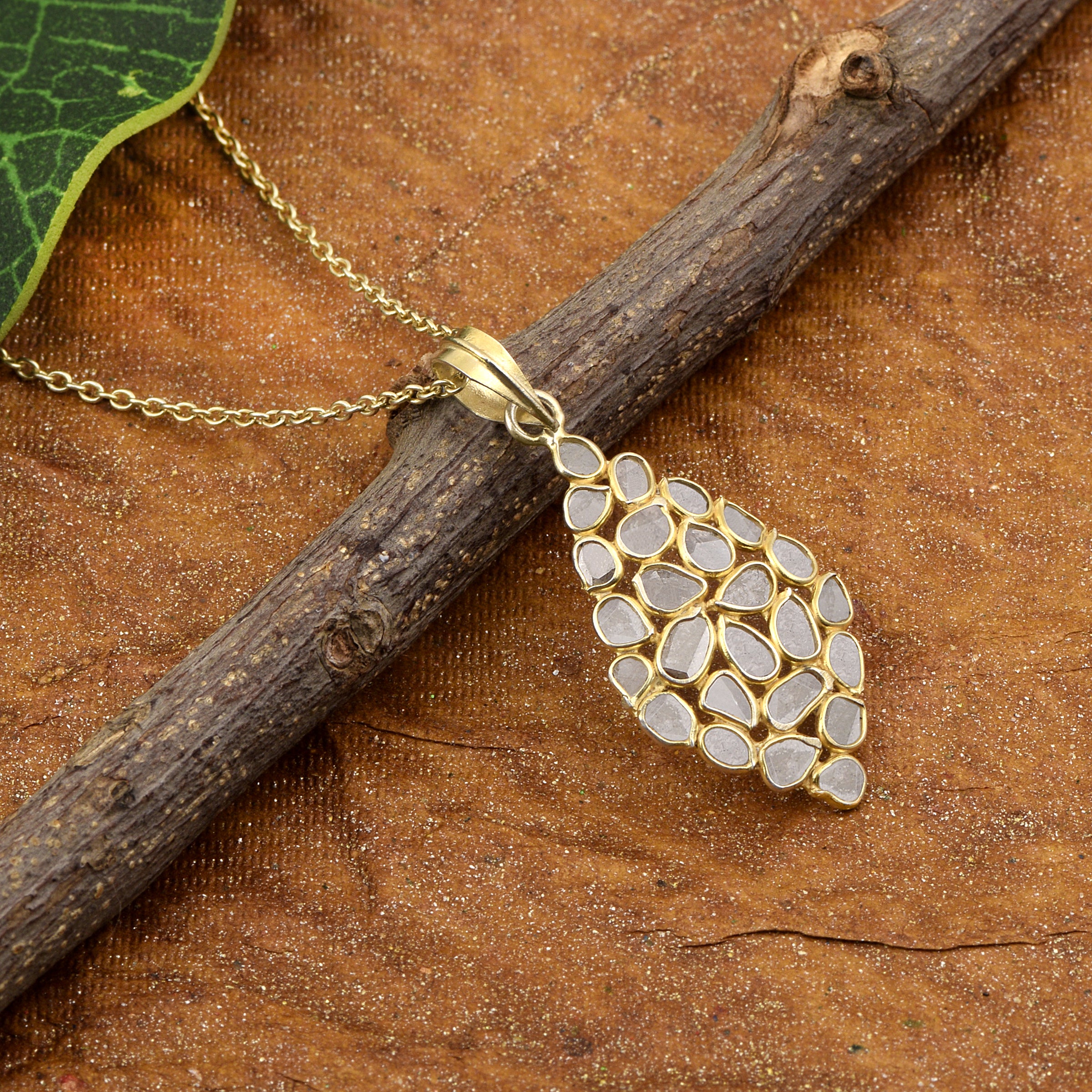 2.50 CTW Diamond Polki Geometric Pendant Necklace