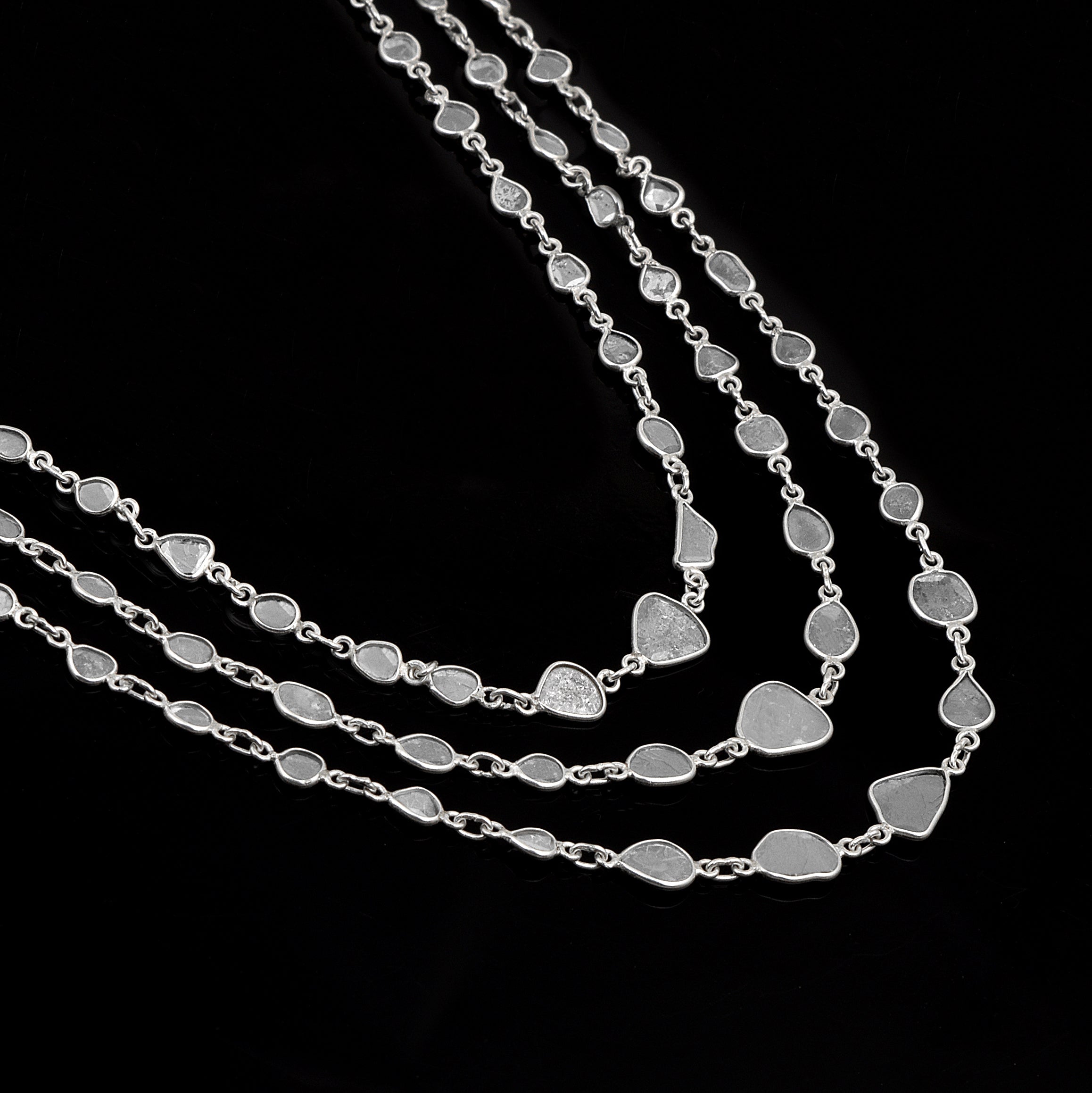 22 CTW Diamond Polki Multi Layer Chain Necklace