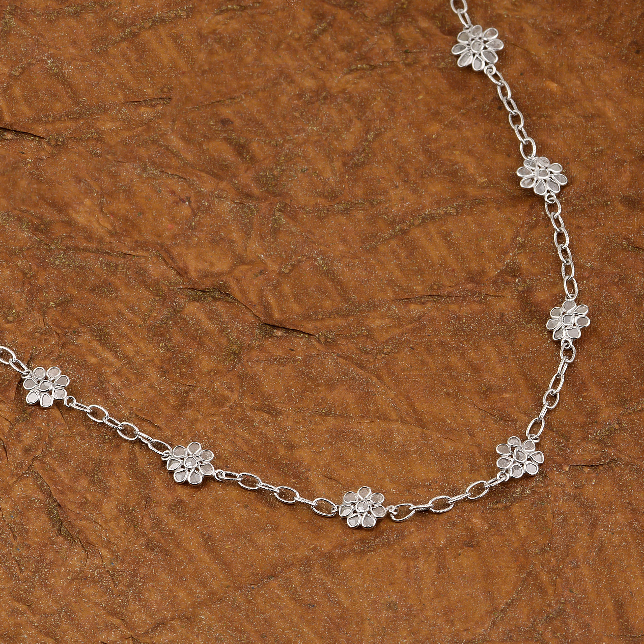 22 CTW Diamond Polki Flower Chain Necklace