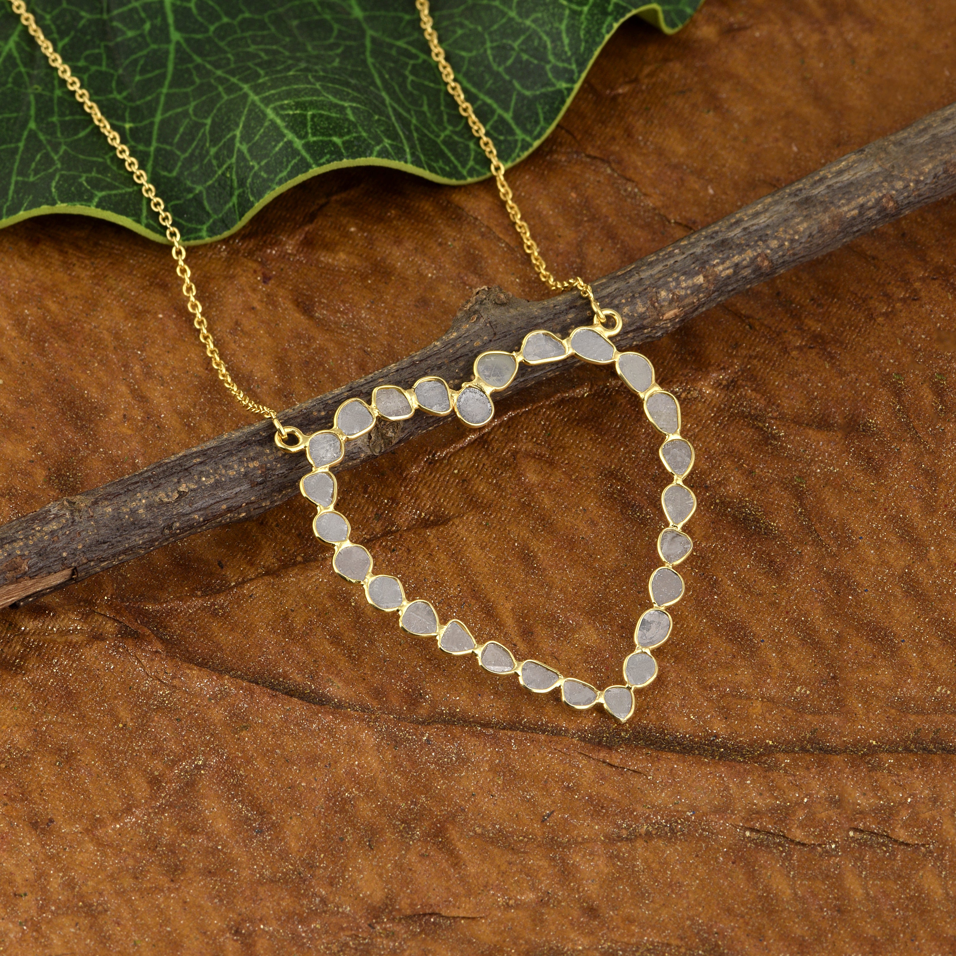 3 CTW Diamond Polki Hollow Heart Pendant Necklace