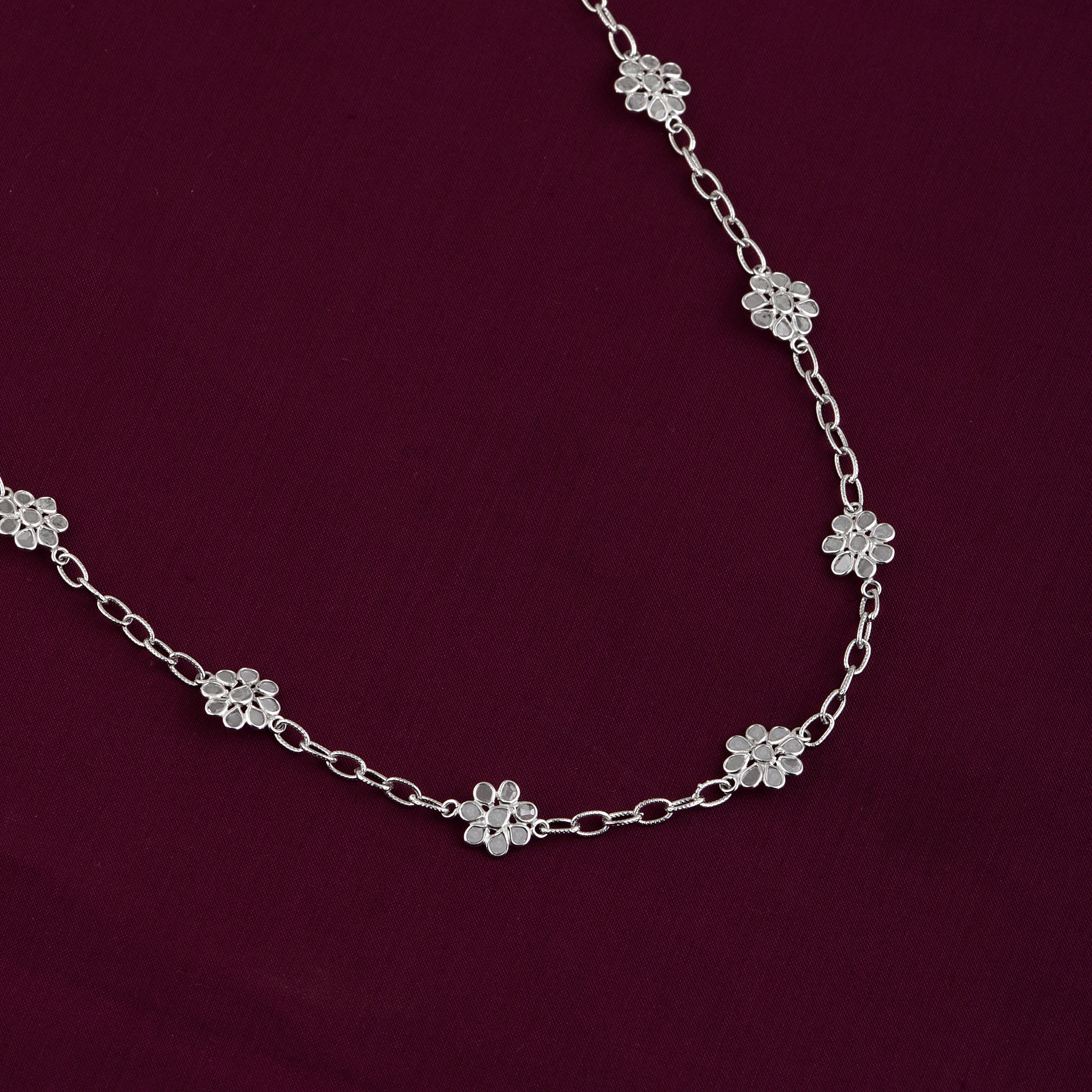 5.50 CTW Diamond Polki Flower Chain Necklace