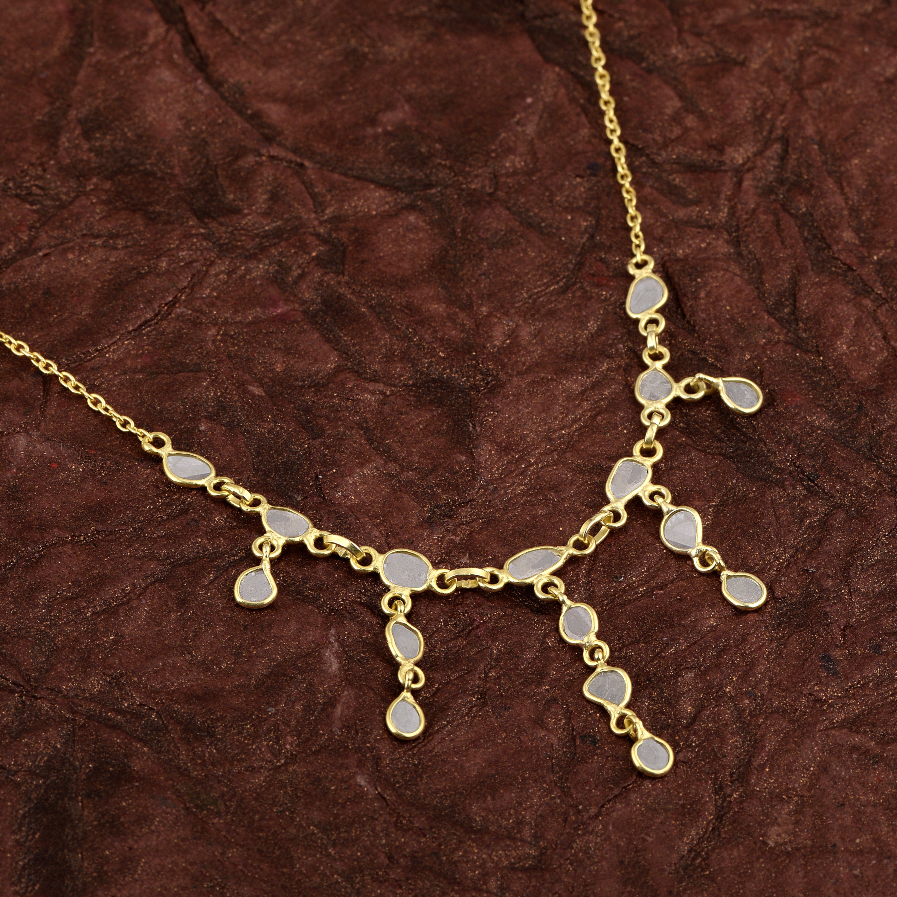 2.50 CTW Diamond Polki Boho Fringe Necklace