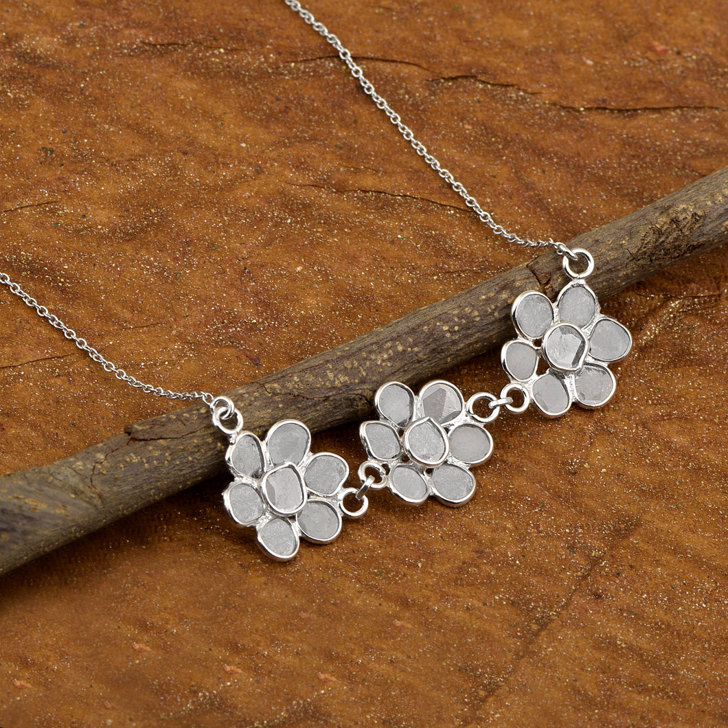 3 CTW Diamond Polki Flower Pendant Necklace