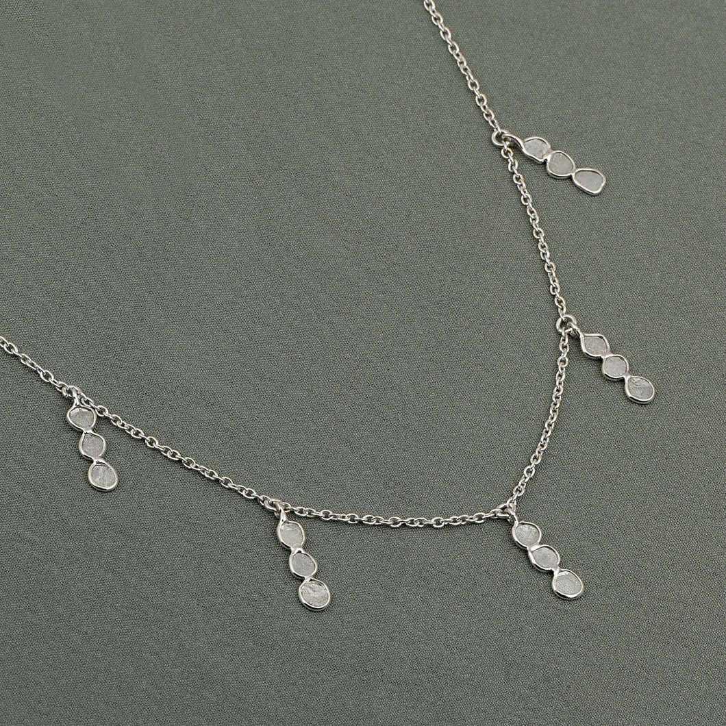 4.00 CTW Natural Diamond Polki Boho Fringe Necklace 925 Sterling Silver Platinum Plated Everyday Slice Diamond Jewelry