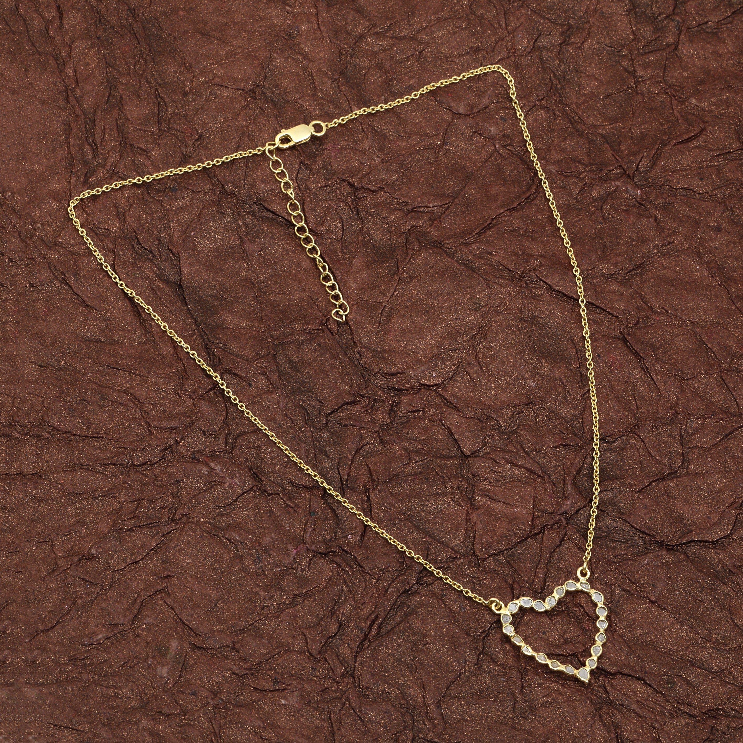 2.50 CTW Diamond Polki Hollow Heart Pendant Necklace