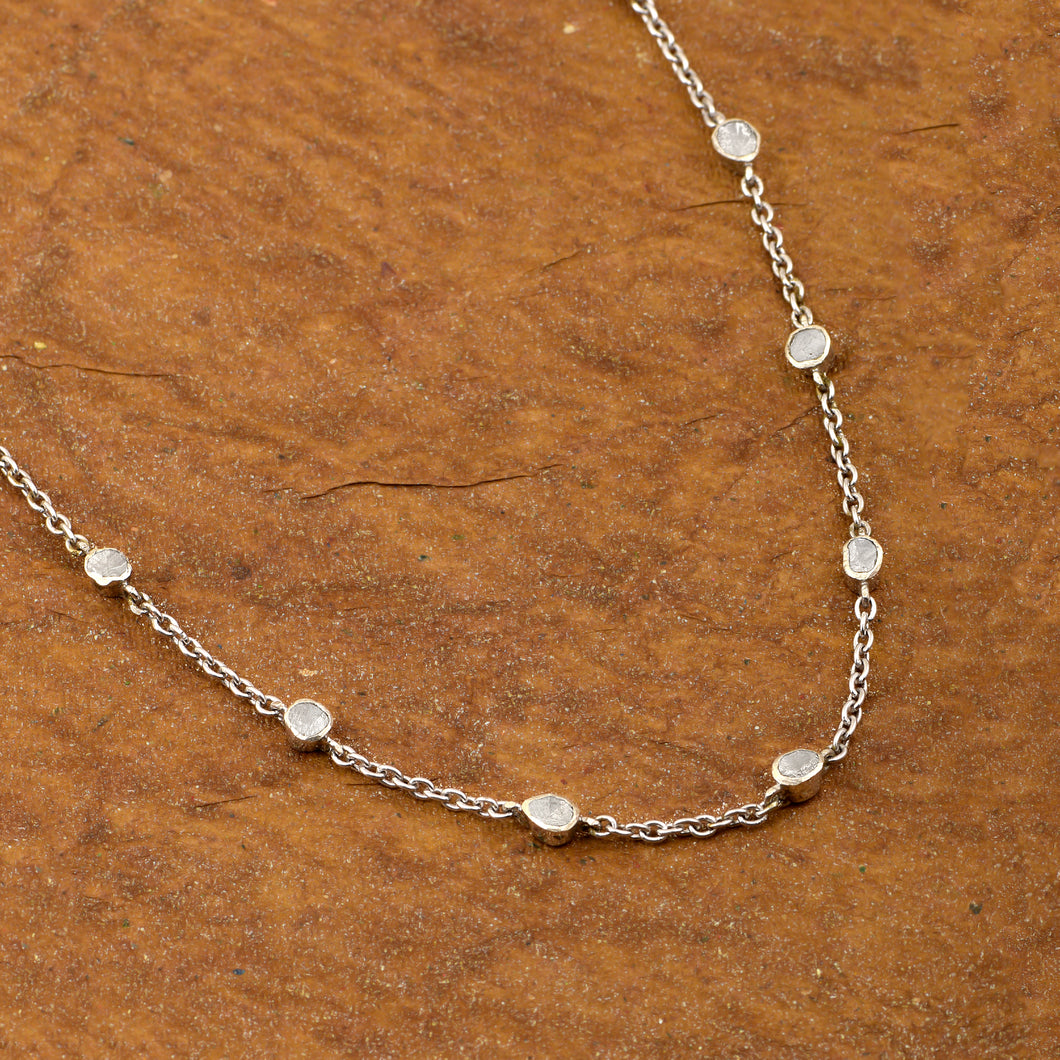 2.00 CTW Natural Diamond slice Polki Necklace 925 Sterling Silver Bezel Diamond Necklace, Uncut Diamond Chain Platinum Plated Necklace