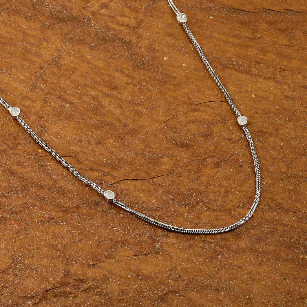 Indian Artisan Crafted 1.20 CTW Natural Diamond Polki Chain Necklace - 925 sterling silver - White Gold Plated