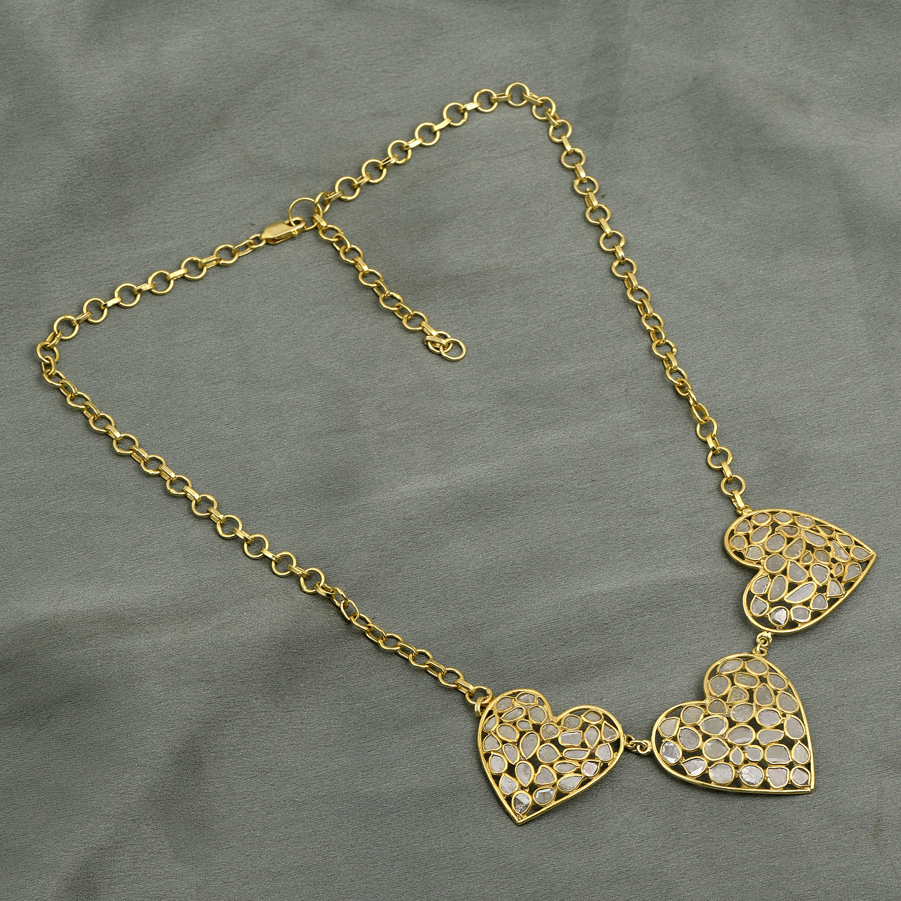 12 CTW Diamond Polki Multiple Heart Necklace