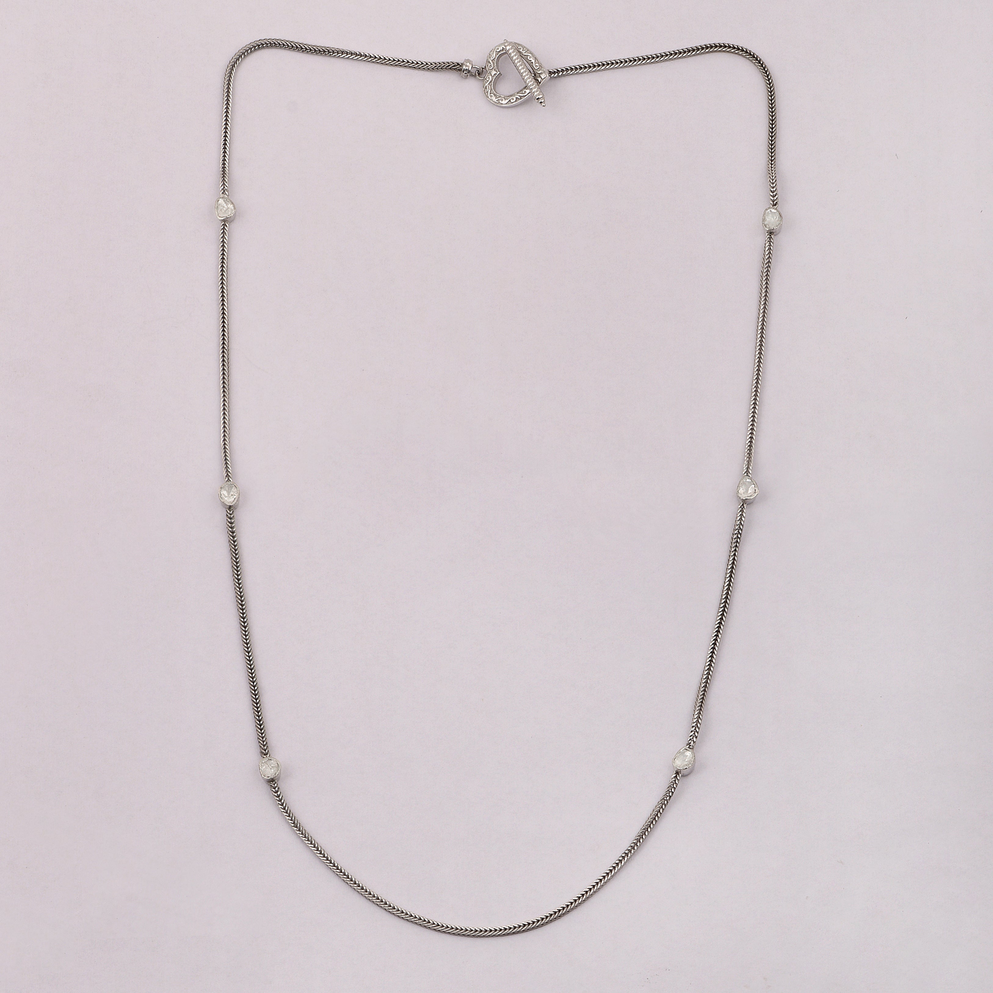 Indian Artisan Crafted 1.20 CTW Natural Diamond Polki Chain Necklace - 925 sterling silver - White Gold Plated