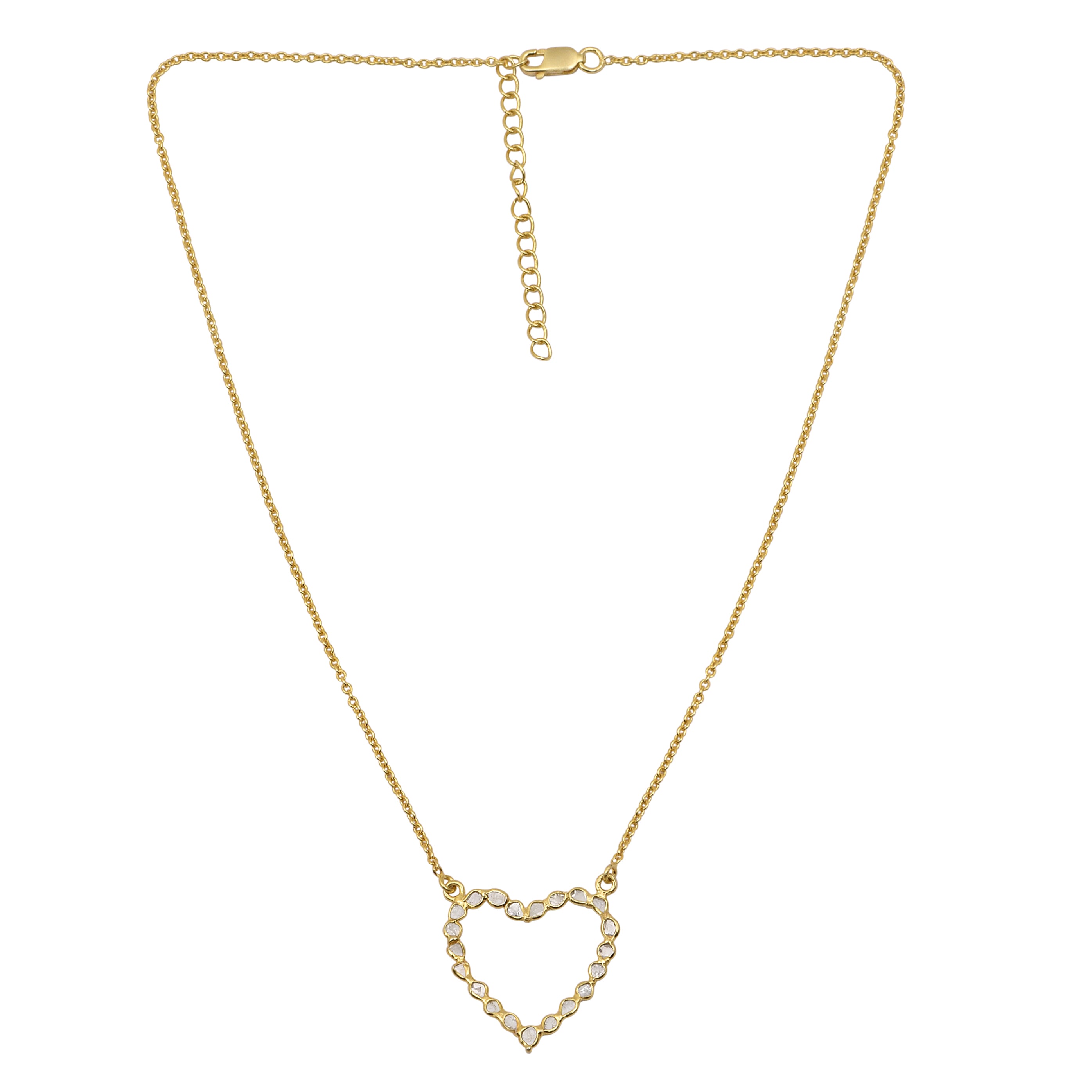 2.50 CTW Diamond Polki Hollow Heart Pendant Necklace