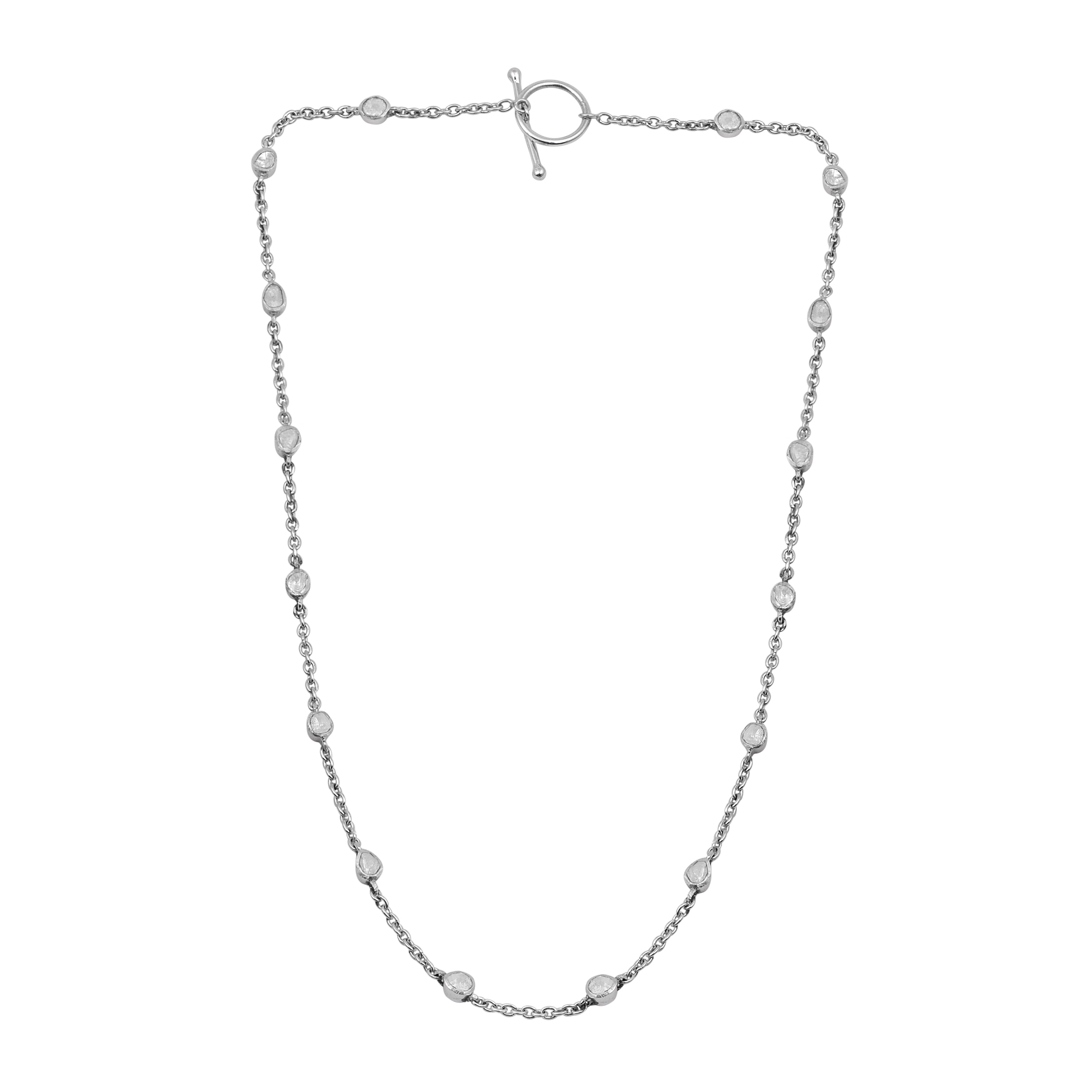 2.00 CTW Natural Diamond slice Polki Necklace 925 Sterling Silver Bezel Diamond Necklace, Uncut Diamond Chain Platinum Plated Necklace