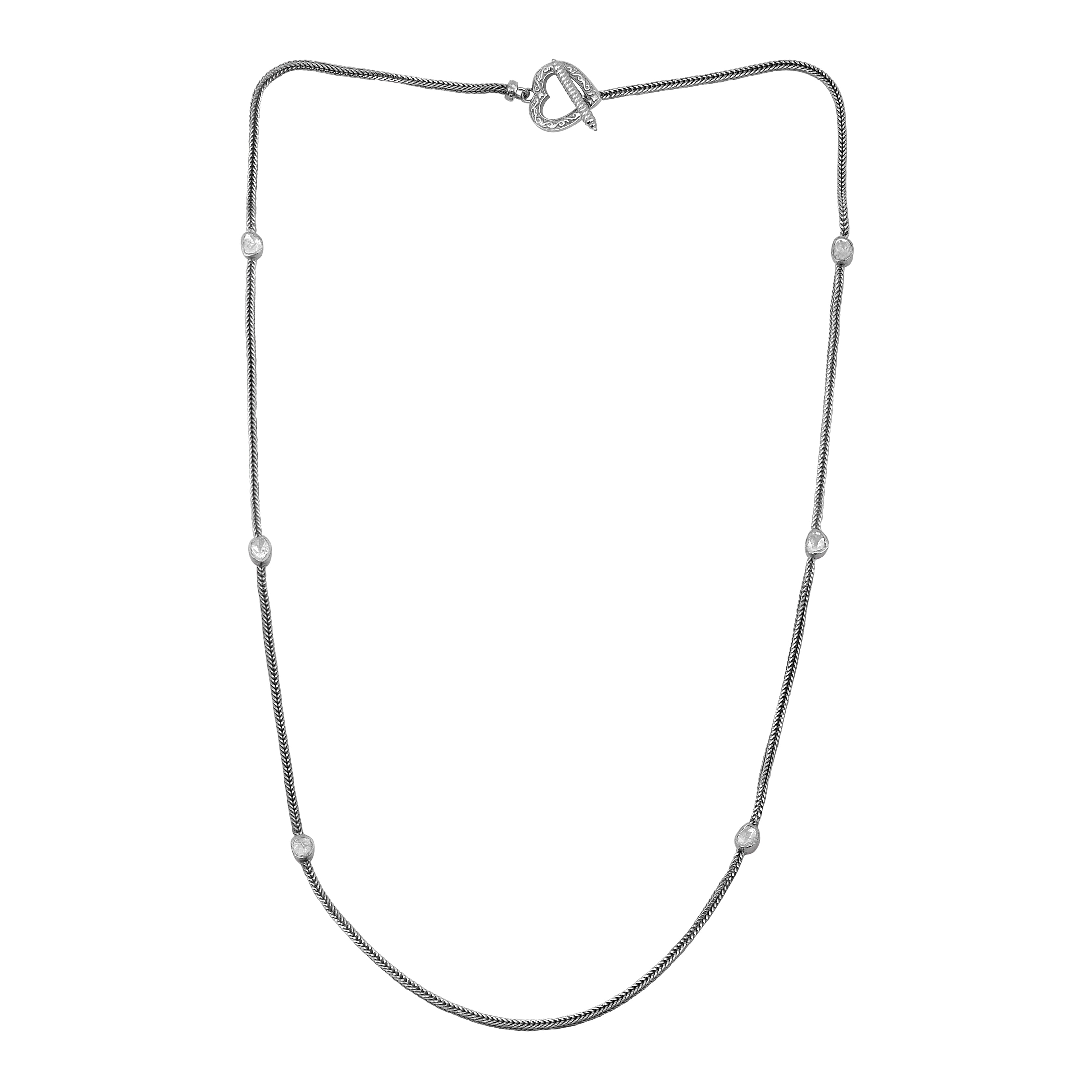 Indian Artisan Crafted 1.20 CTW Natural Diamond Polki Chain Necklace - 925 sterling silver - White Gold Plated