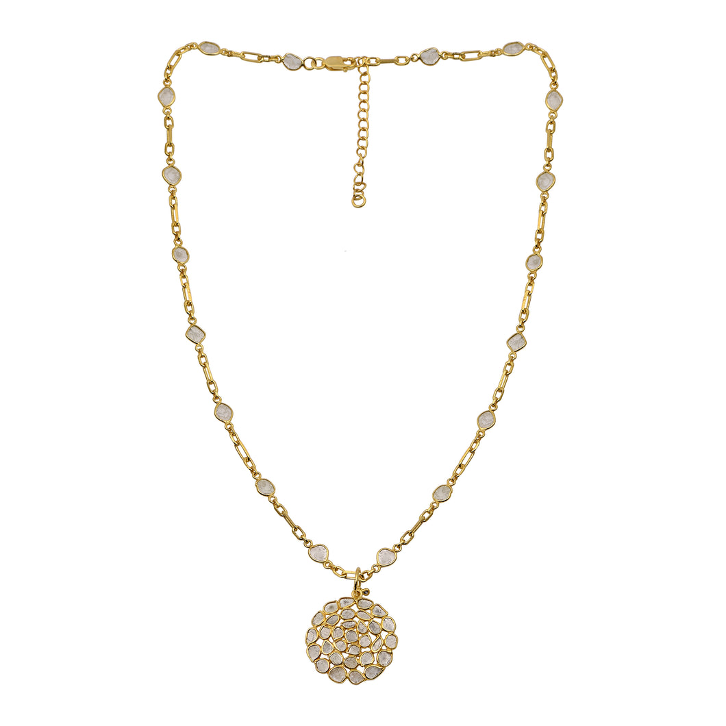4.00 CTW Natural Diamond Polki Geometric Round Statement Necklace 925 Sterling Silver 14K Gold Plated Everyday Slice Diamond Jewelry